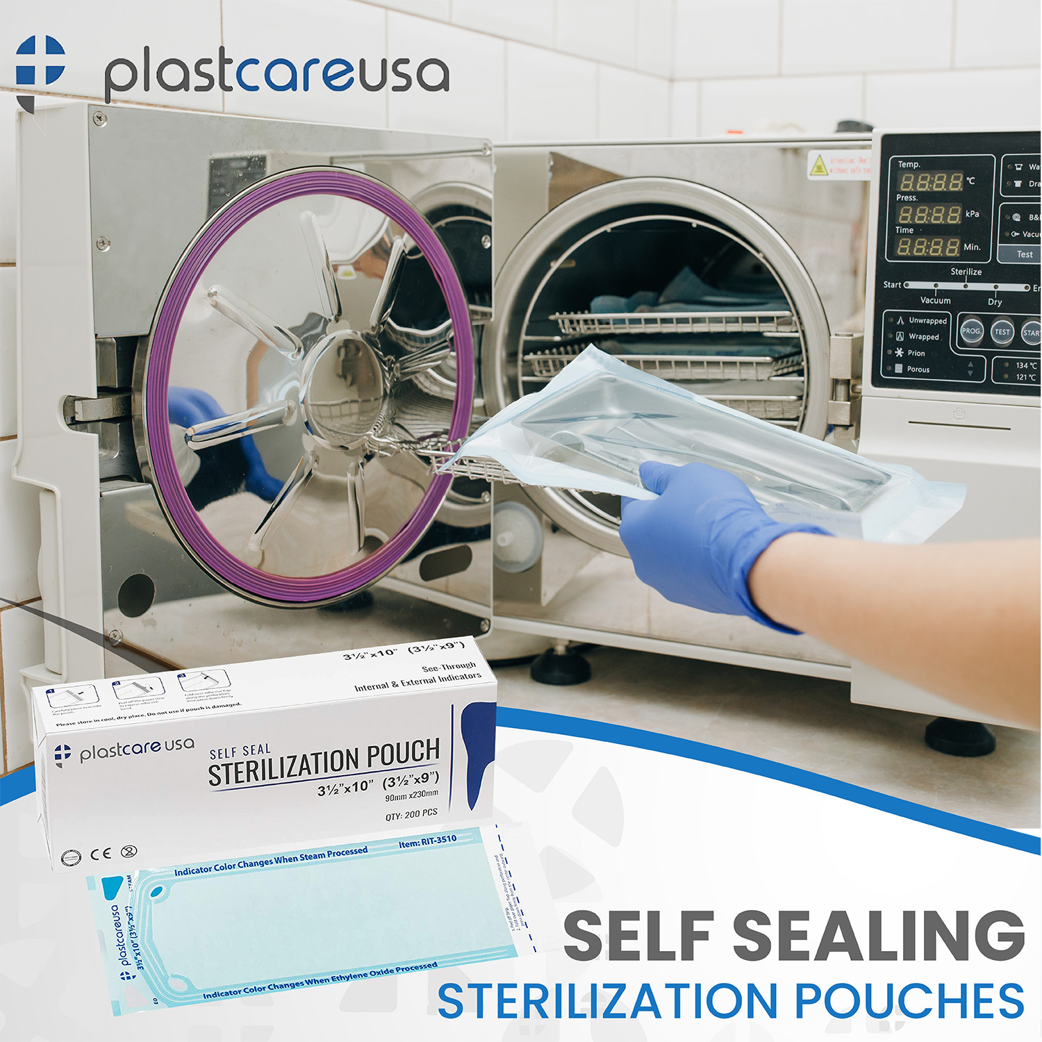 Self-Sealing Sterilization Pouch, 5.25″ x 10″, Paper/Blue Film (Case of 2000)