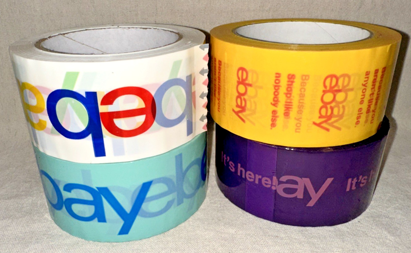 eBay Branded Packing Tape 2″ x 75′ 4 Roll Set Multi Color New