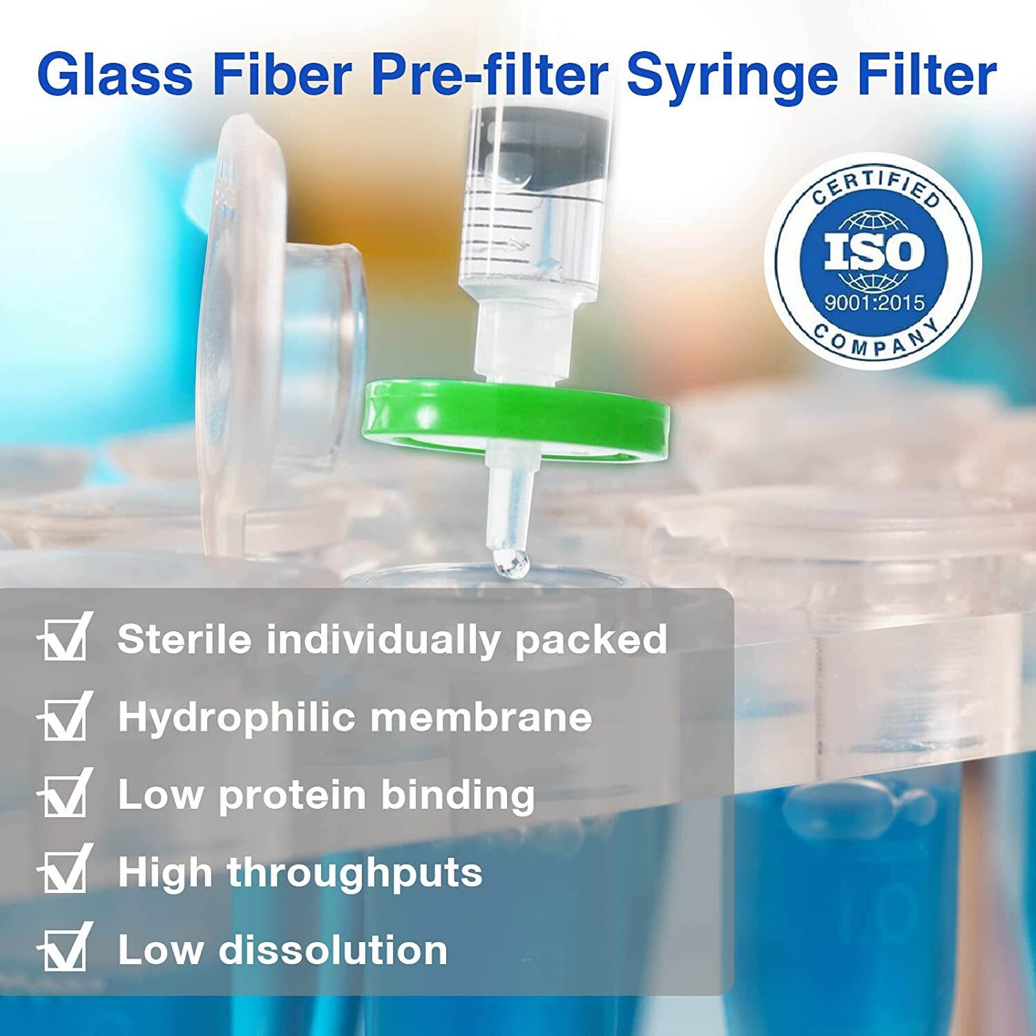 50Pcs PES Membrane Syringe Filter Sterile Lab Hydrophilic 33mm 0.22µm Individual