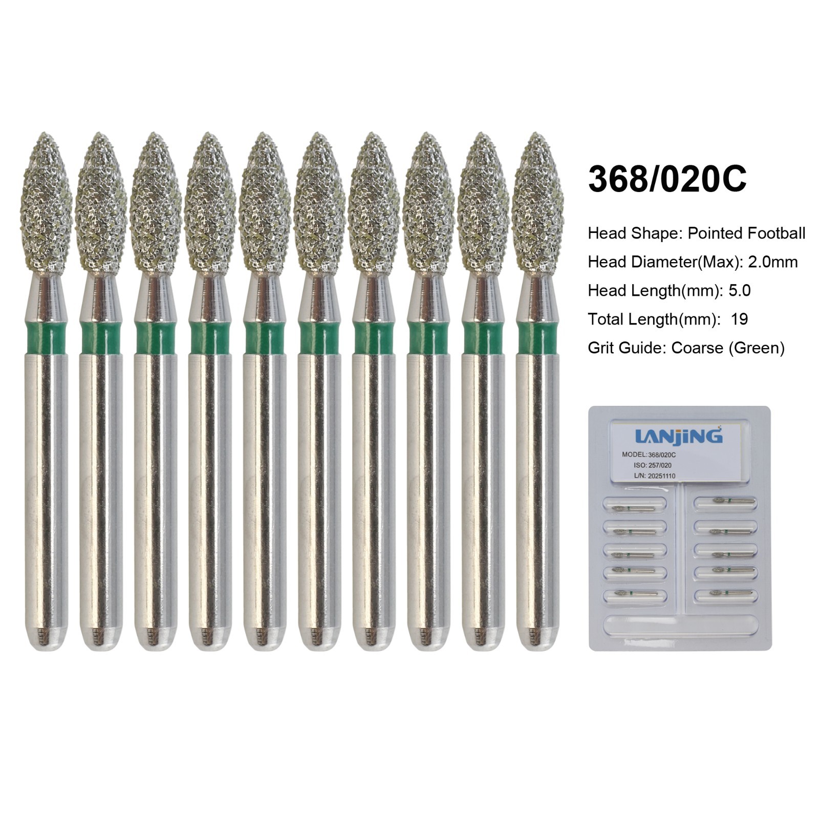Dental Bur Diamond Burs FG High Speed Round End Taper Cylinder Football Barrel