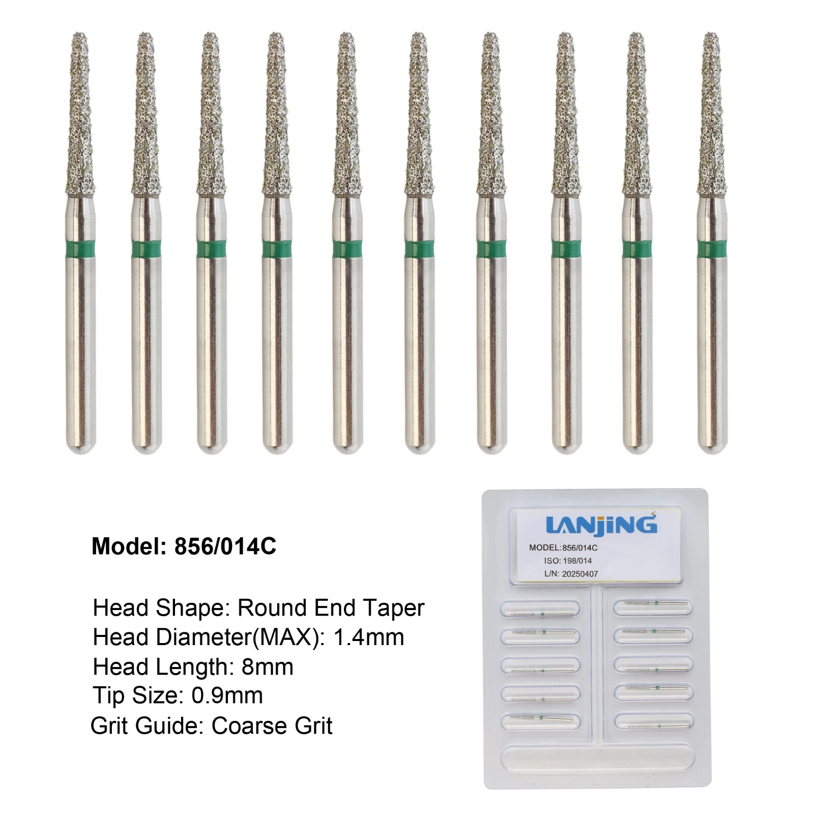 856/014C Dental Diamond Burs Round End Taper Coarse Grit FG For High Speed Burr