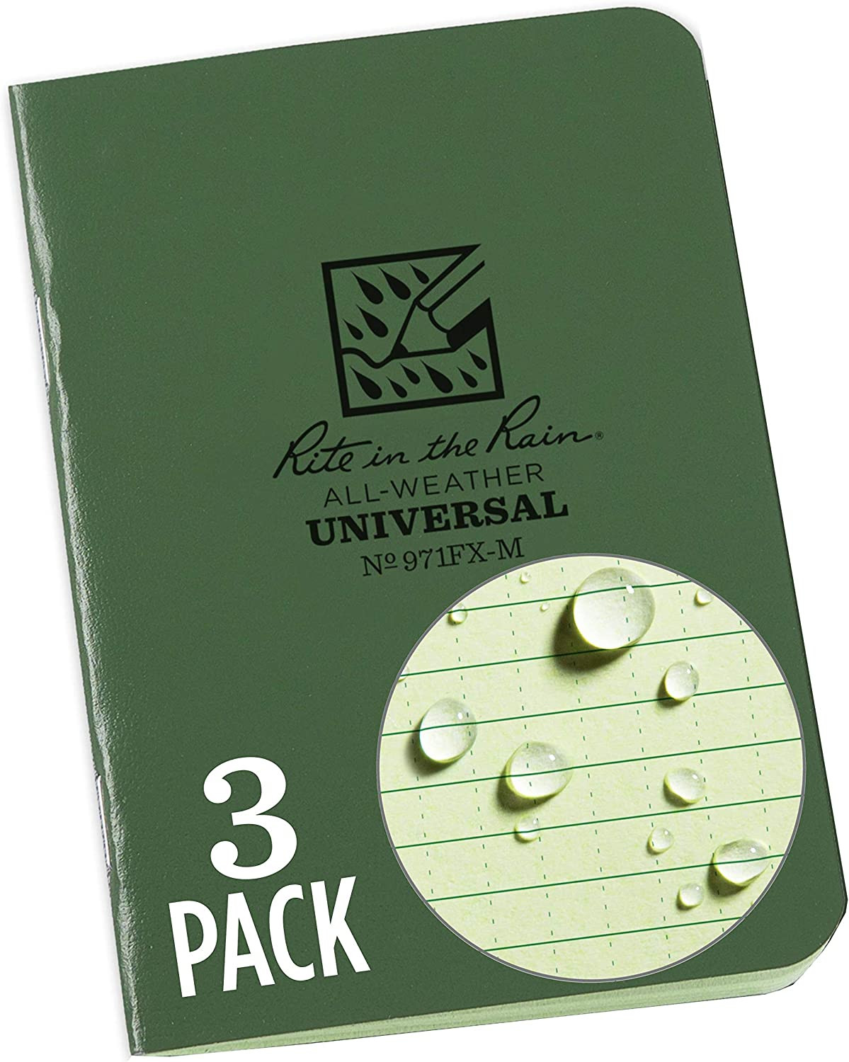 Weatherproof Mini Stapled Notebook, 3.25″ X 4.625″, Green Cover, Universal Patte