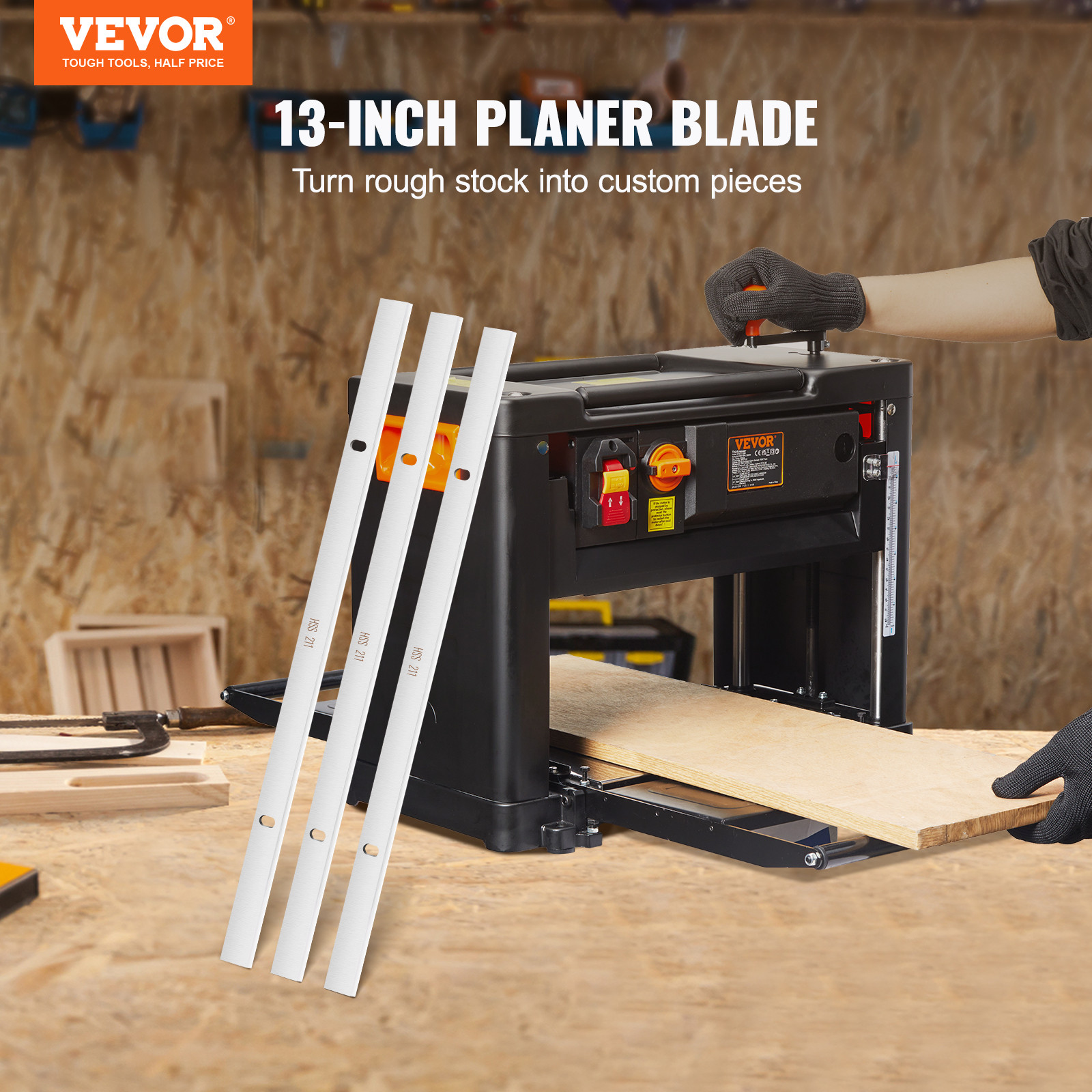 VEVOR 13″ Planer Blades Knives Premium HSS Material for Carpentry DIY 3-Pack