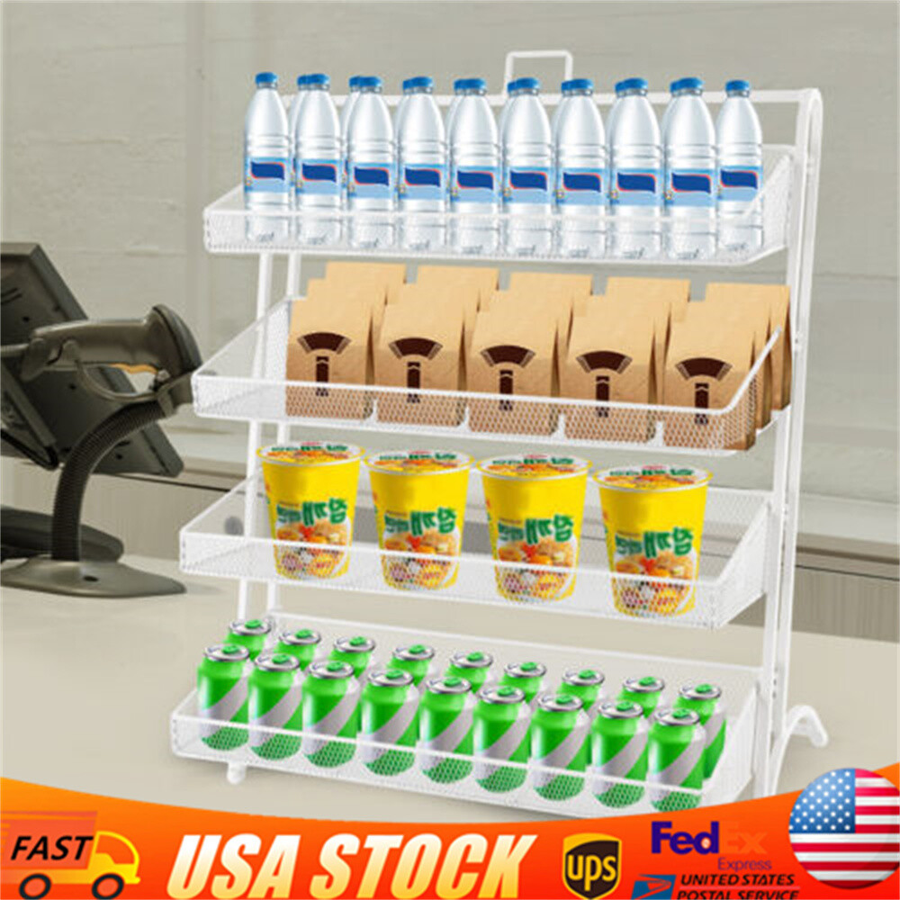 4 Tiers Candy Display Rack Retail Store Shelving Snack Storage Organizer White