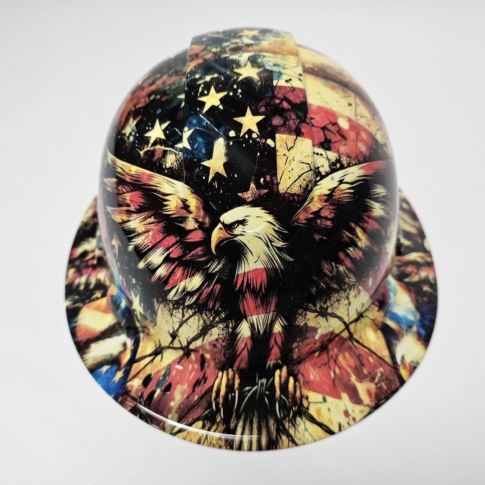 full brim hard hat custom hydro dipped IN AMERICAN EAGLE COLLAGE WATERCOLOR NEW