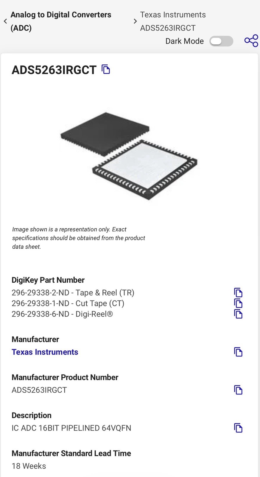 Texas Instruments Ti ADS5263 Quad Channel 16-Bit, 100-MSPS High-SNR ADC | QTY 50