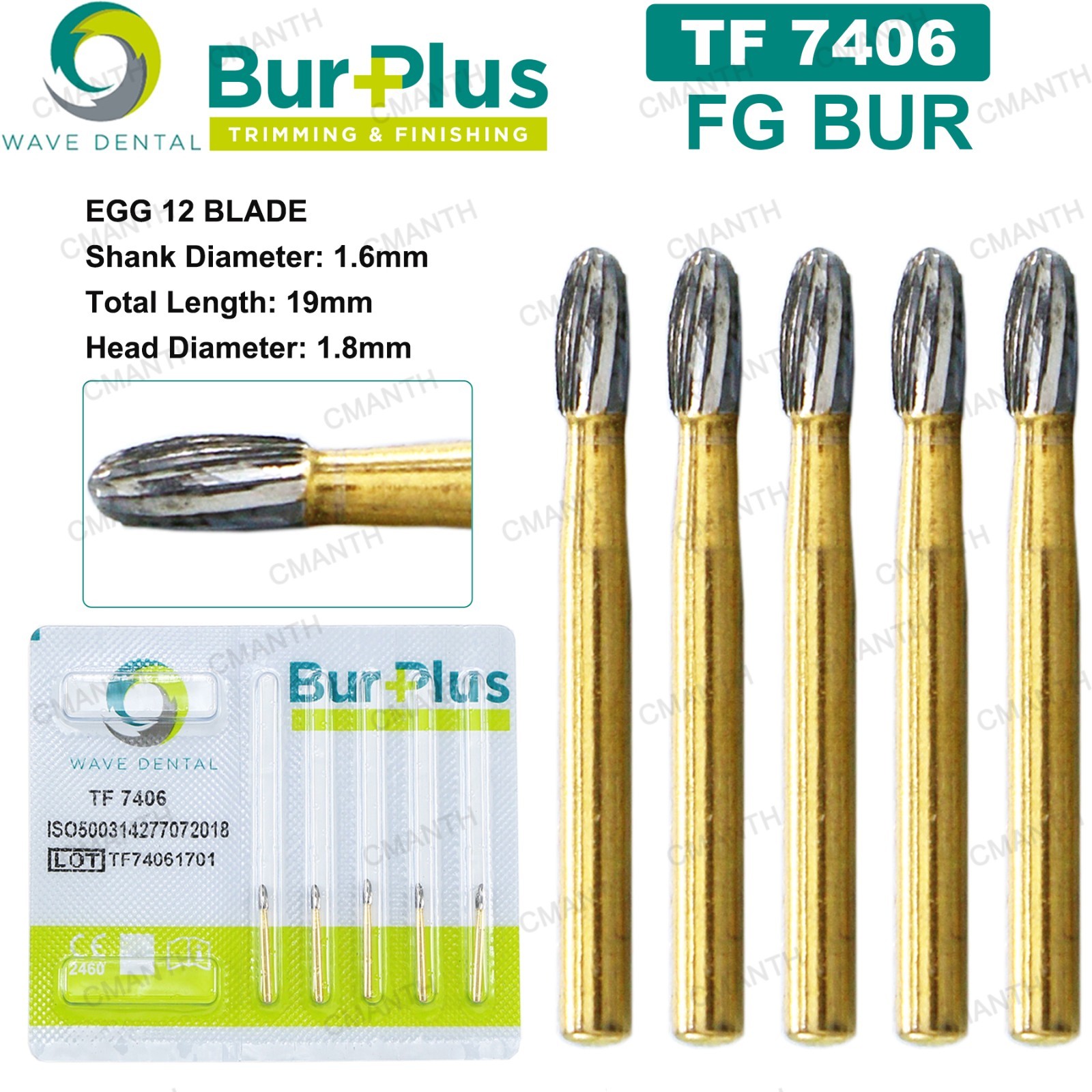 WAVE Dental Carbide Burs Trimming Finishing Burs Gold Plated TF 7004 7406 7902