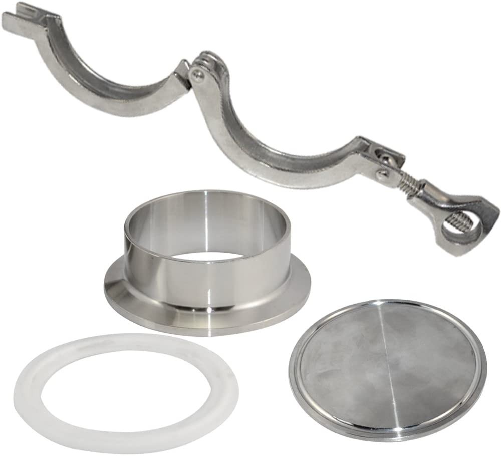 OD 1.5″ – 4″ Sanitary Pipe Weld Ferrule + Tri Clamp + PTFE Gasket + End Cap 316