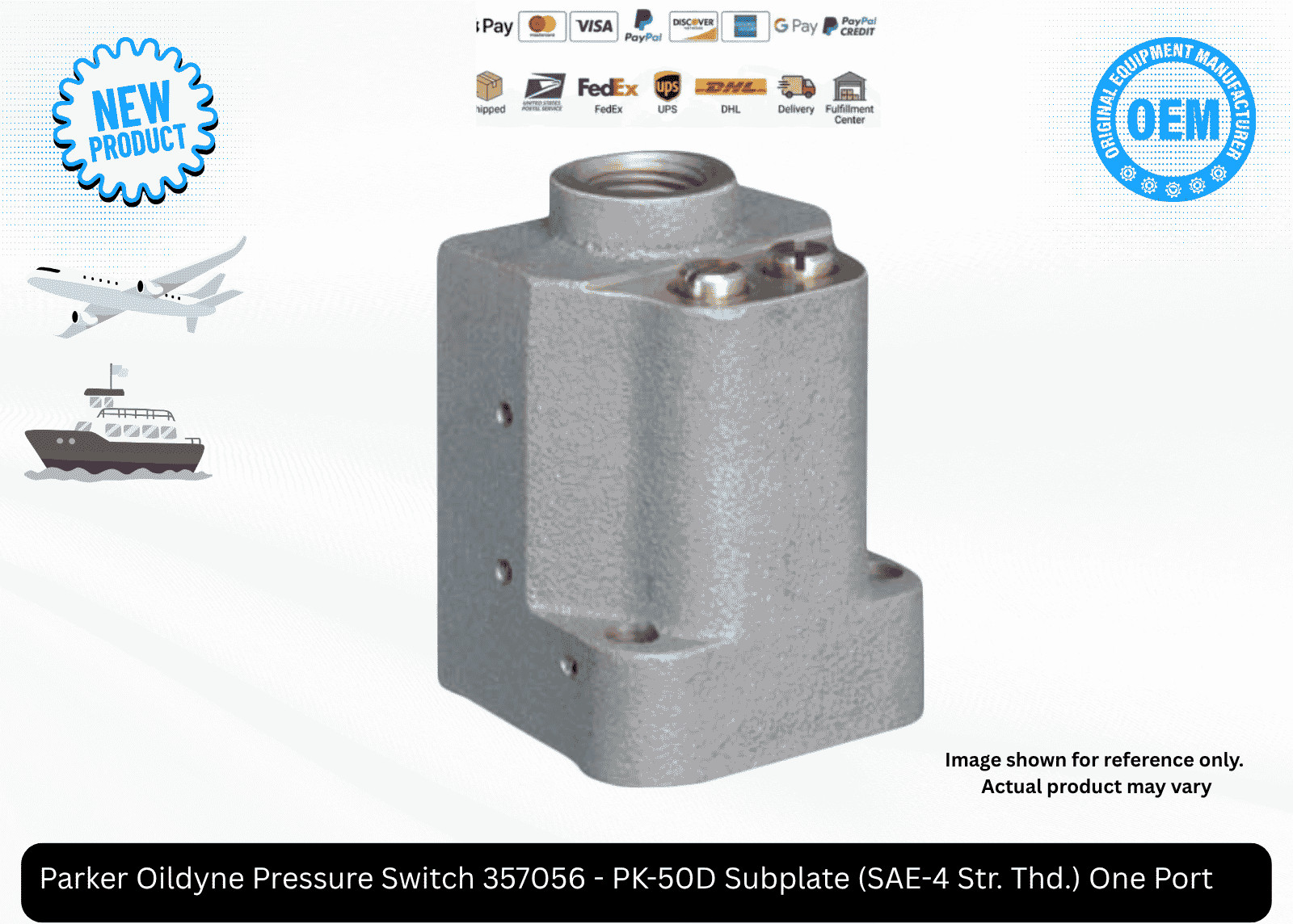 Parker Oildyne Pressure Switch 357056 PK-50D Subplate (SAE-4 Str. Thd.) One Port