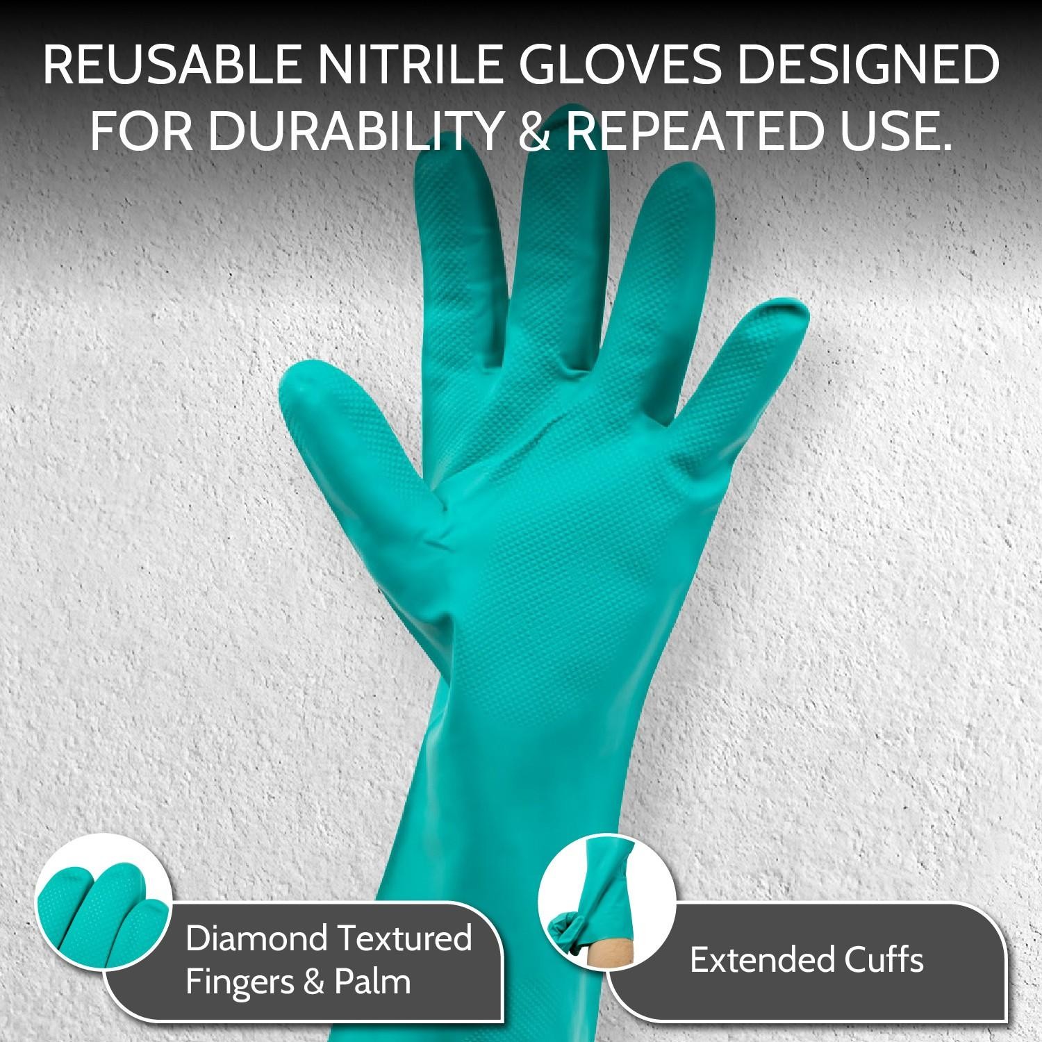 1 DZ 11 Mil Powder Free Chemical Resistant Diamond Textured Nitrile Gloves – M
