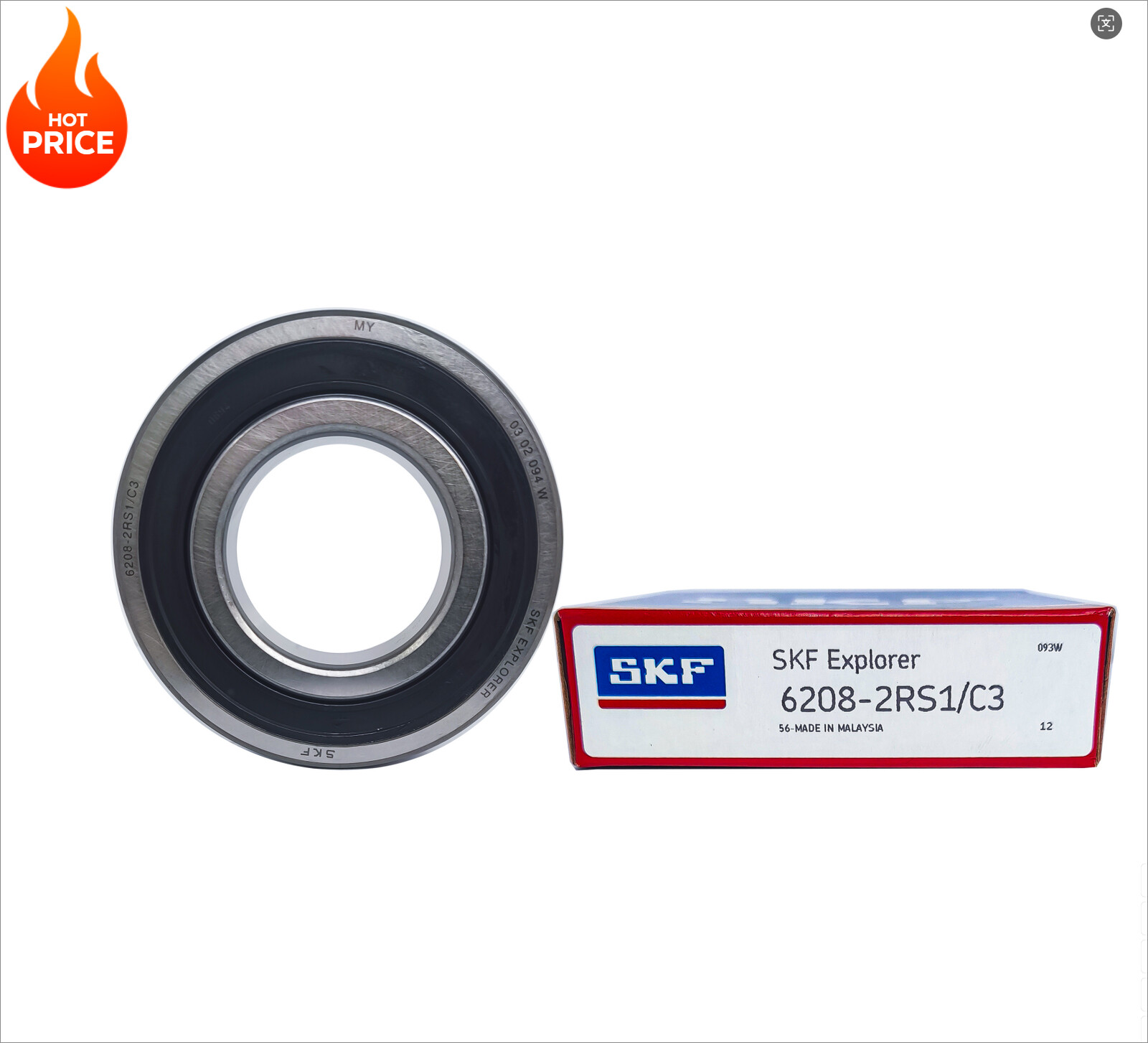 SKF 6208 2RS1 C3 DEEP GROOVE BALL BEARING, RUBBER SEALED 40x80x18 (mm)