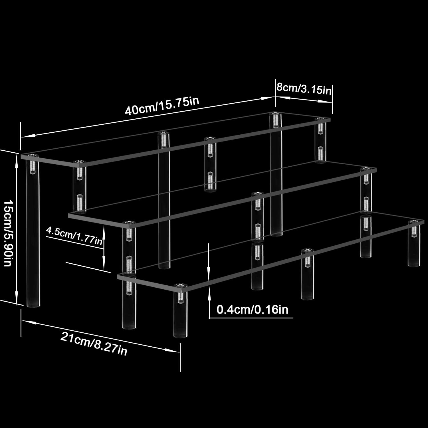 AZEAM 15 3/4 Inch Acrylic Riser Display 3 Tier 15 1 Pack, clear