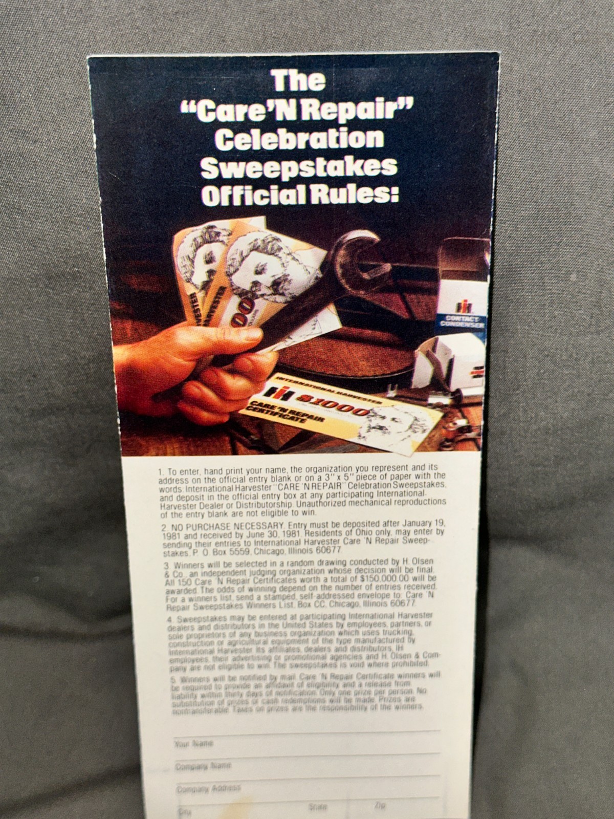 International Harvester 150th Years “Care and Repair” Sweepstakes – 1981