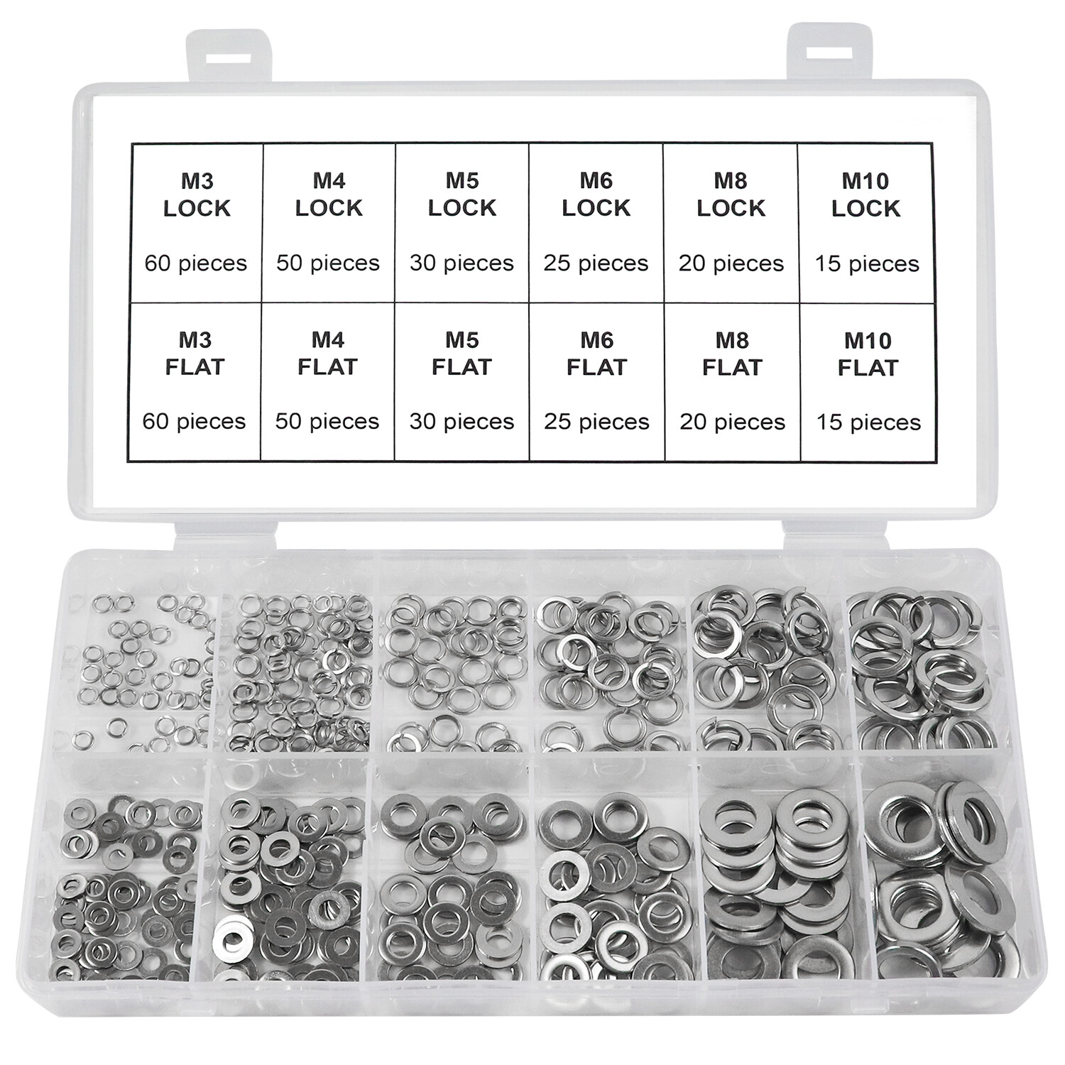 Split Lock and Flat Washer Assortment Set 304 Stainless Steel 400 Piece Silver