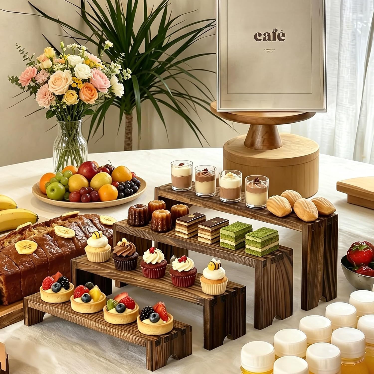 2 Set Wood Risers Tiered Display Stands Wooden Cupcake Stand Large Perfume Organ