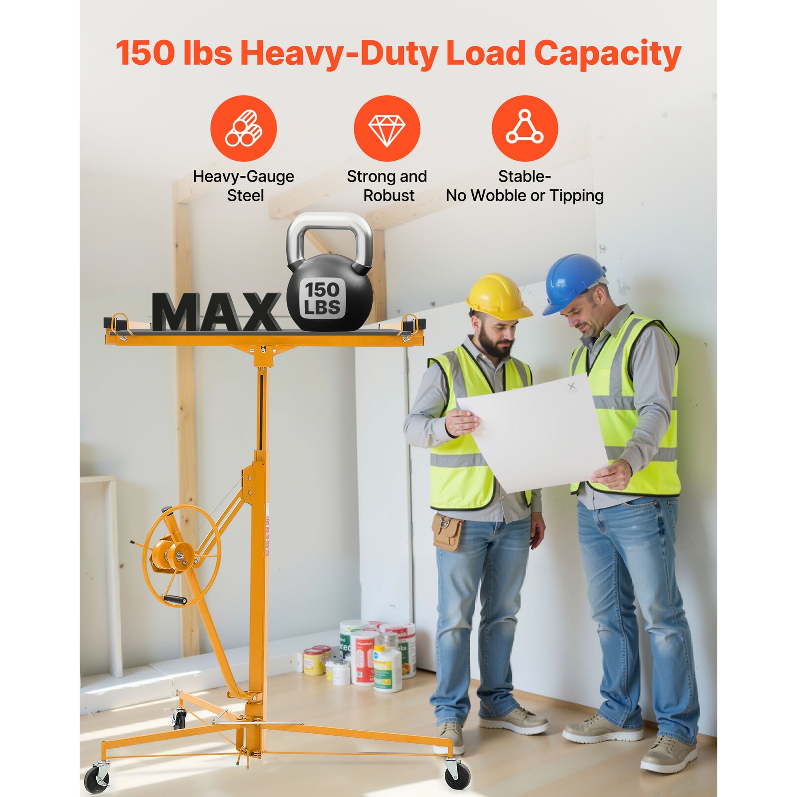 Uimoso 11Ft Drywall Lifter Sheetrock Hoist Lift Adjustable arm & Lockable Wheels