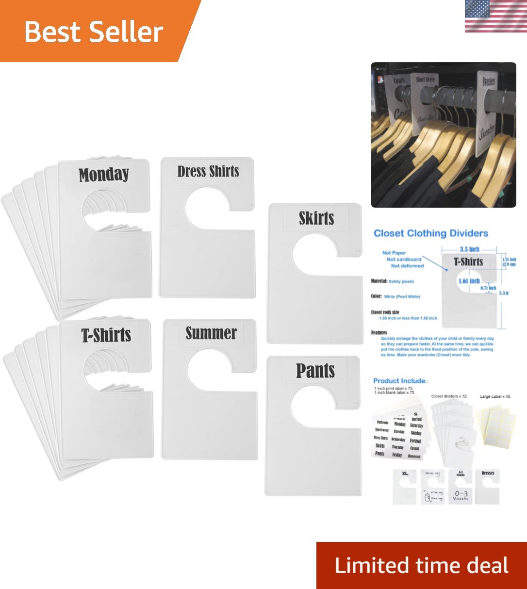 16 Pack White Clothing Rack Size Dividers Plus 60 Labels 1 Inch and 16 Large …