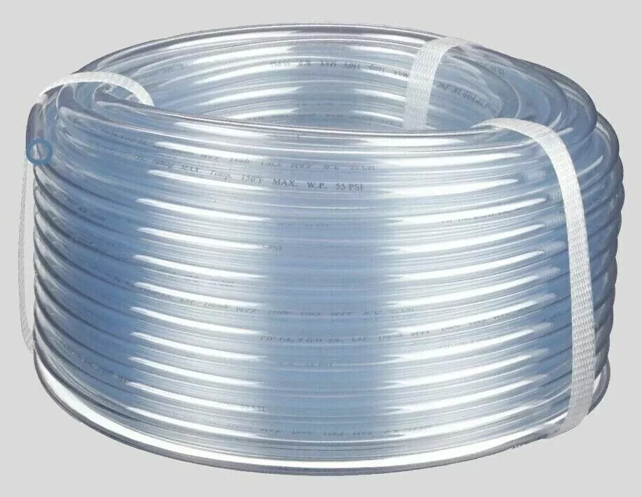 1/2 Inch ID x 5/8 In OD Clear Plastic Tubing Flexible 100 Feet Roll Tube NEW