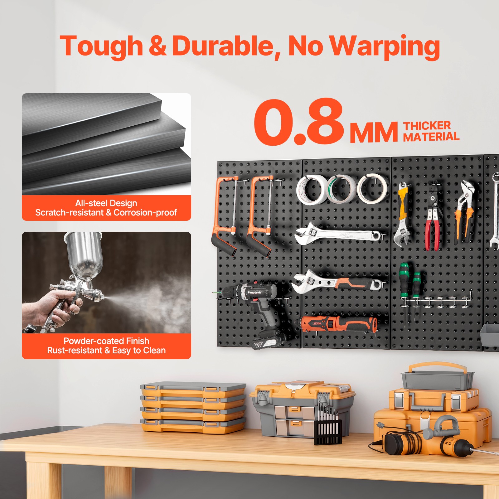 VEVOR Metal Pegboard Panels 4Pcs 24″x12″ Wall Organizer for Garage Tool Storage