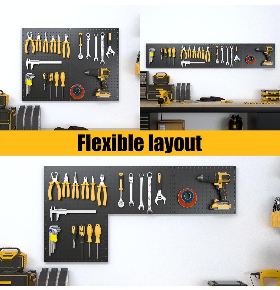 Peg Board, 4 Pack Metal Pegboard Panels without Hooks, Black Pegboards Wall…