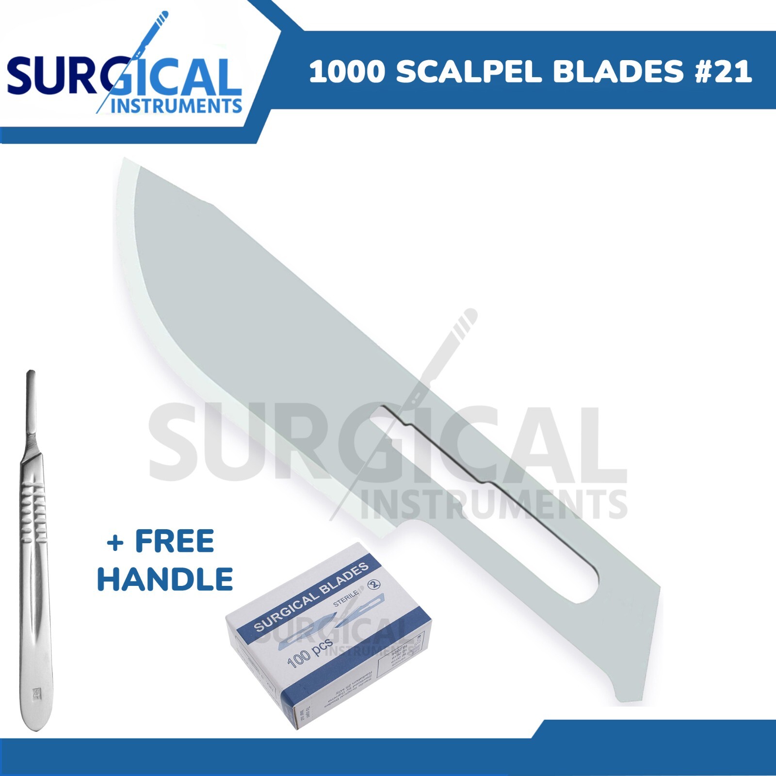 1000 Scalpel Blades #21 Surgical Dental ENT Instruments with Free #4 BP Handle