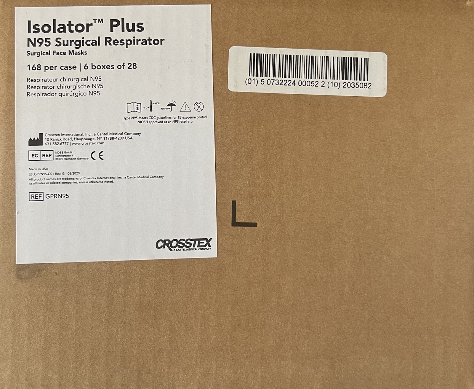 N95 Crosstex Isolator Plus Fluid Resistant Surgical Masks NIOSH [CASE OF 168]