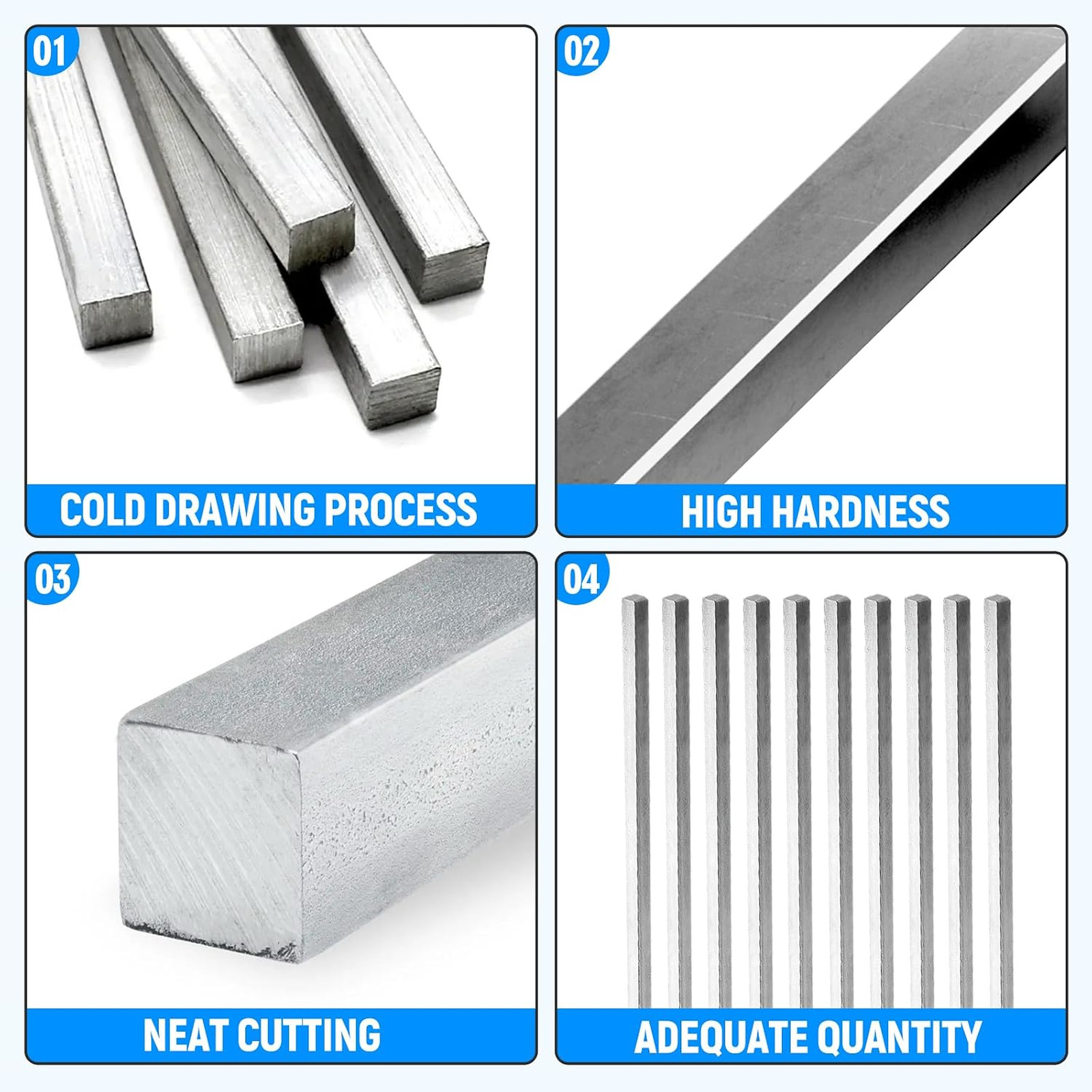 4 Pcs 1/4 Inch Square Steel Key Stock Cold Rolled Stainless Steel Bars