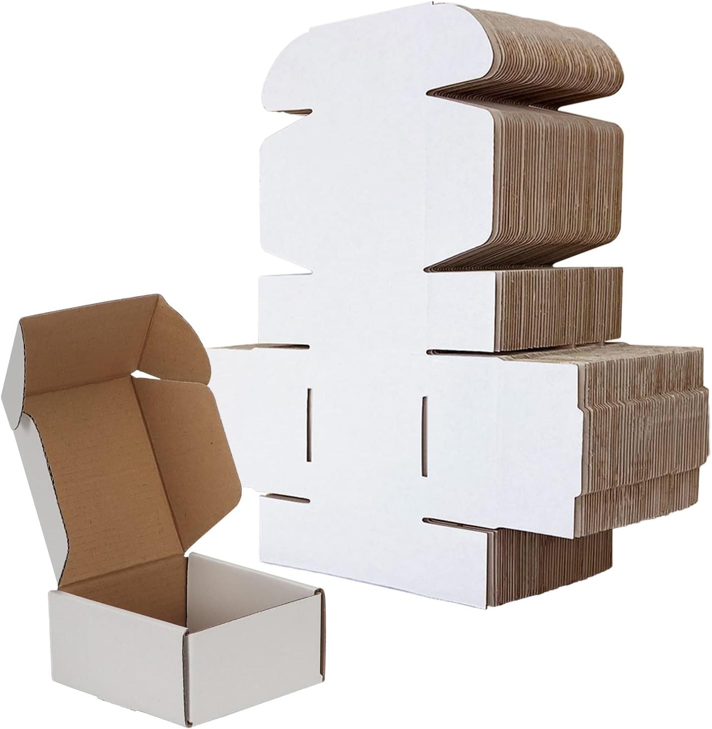 4x4x2 Shipping Boxes Set of 100, White Small Corrugated Cardboard Box