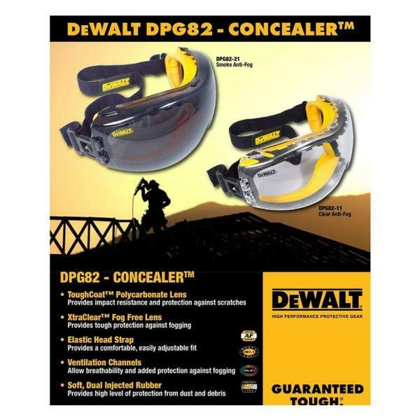 1 PR. DeWalt DPG82-11 CLEAR ANTI FOG Protective Over Glasses Safety Goggles Z87+