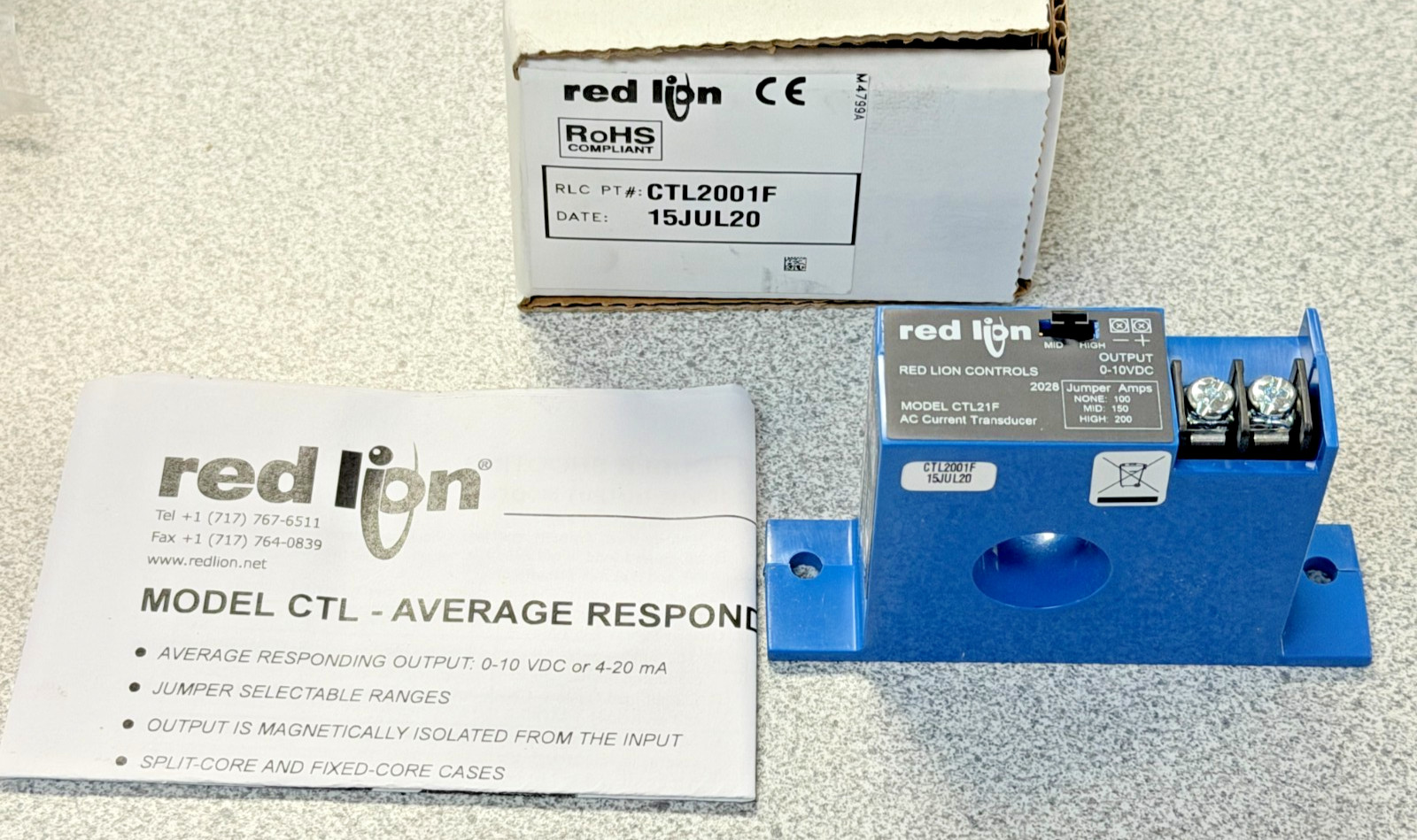 NEW Red Lion CTL2001F AC Current Transducer 100-200 Amps 0-10V Output