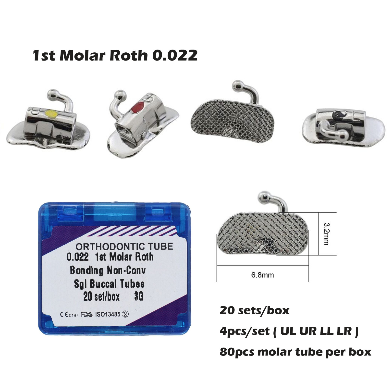 20 Sets Dental Orthodontic Buccal Tube 1st 2nd Molar Roth MBT 022 Bondable 3G