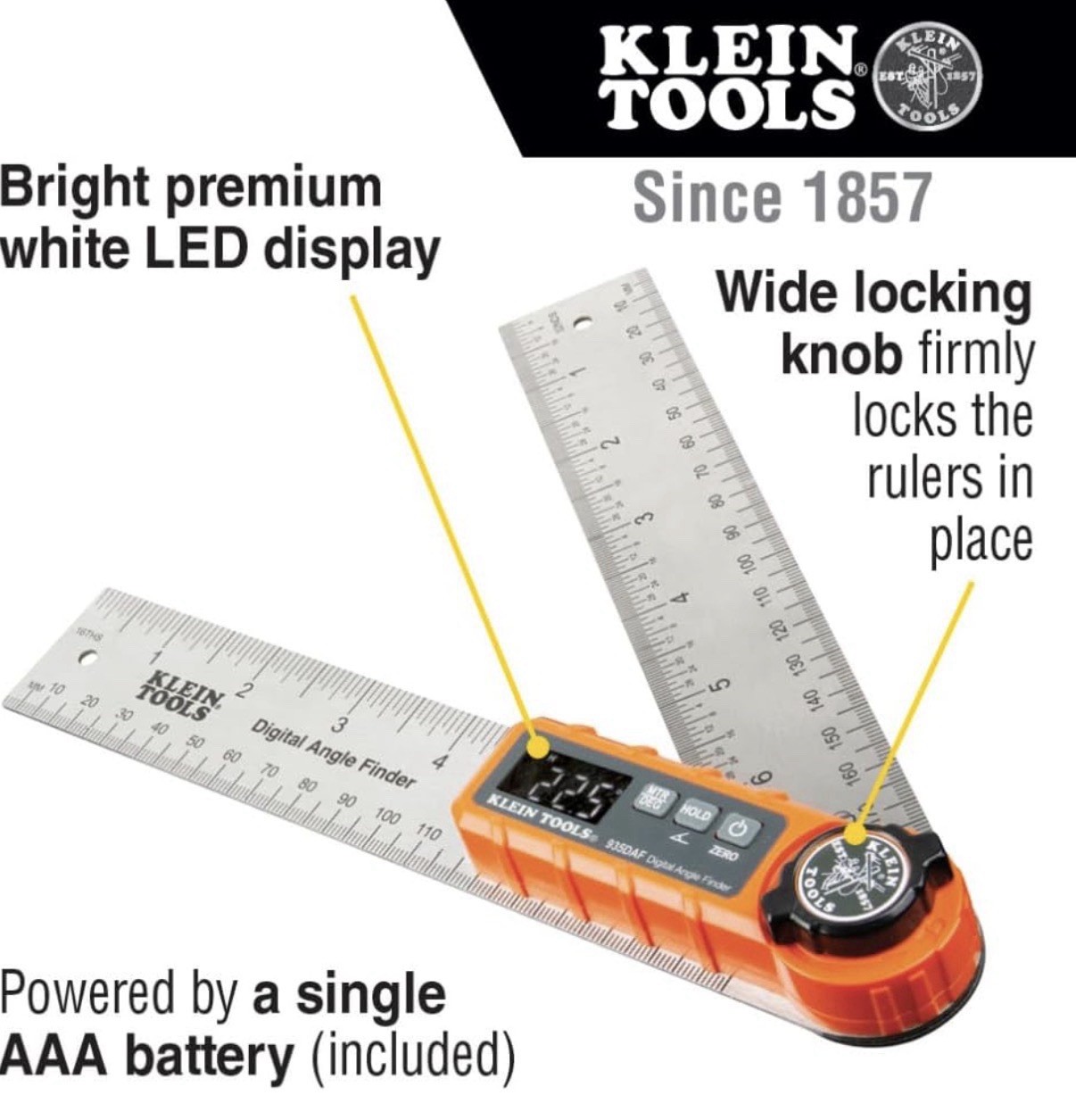 Klein Tools 935DAF Portable Digital Angle Finder Precision Miter Saw Protractor