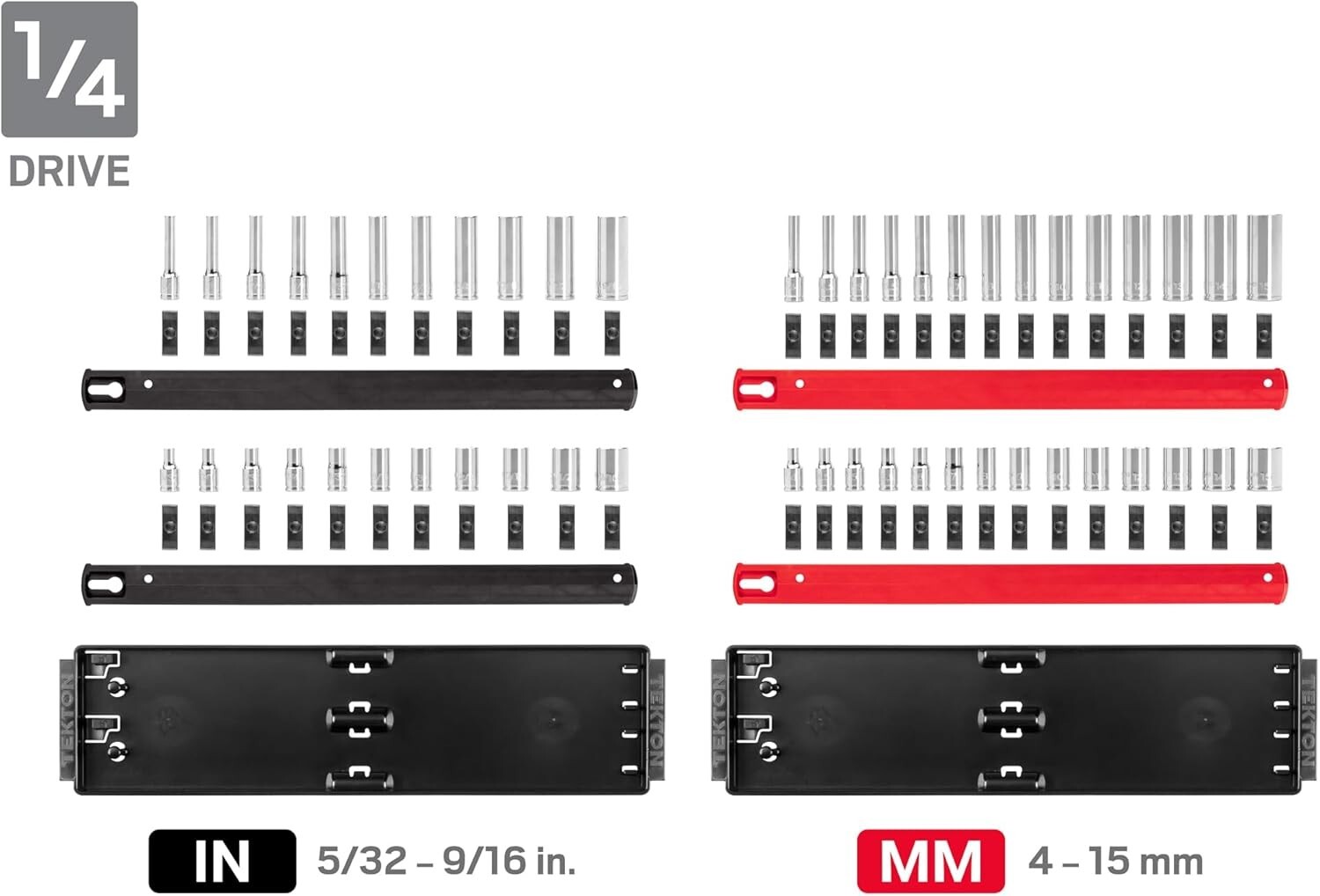 Tekton 1/4, 3/8, 1/2 Inch Drive 6 Point. Socket Set On Rails (214 Pieces)