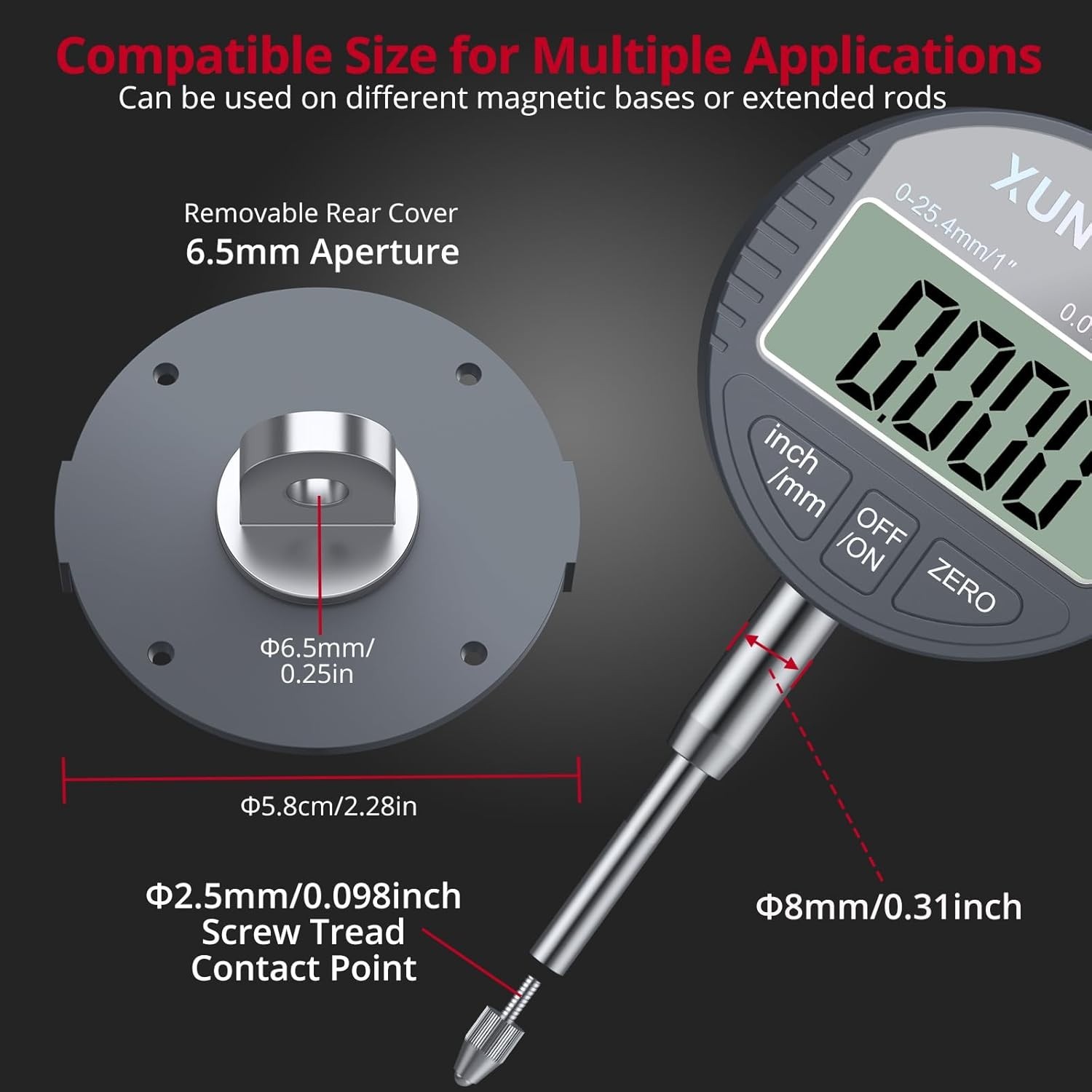 Digital Dial Indicator 1inch/0.0005inch LCD Display Electronic Dial Test Indi…