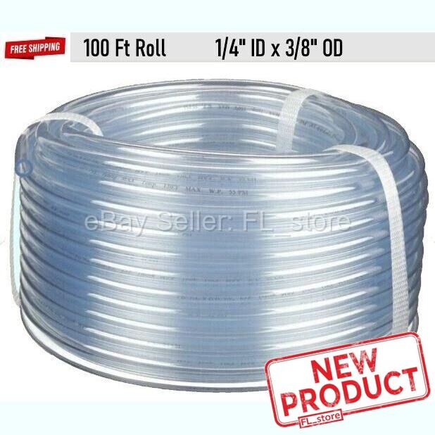 100 Feet Clear Plastic Tubing 1/4″ ID x 3/8″ OD Flexible Roll PVC Tube NEW