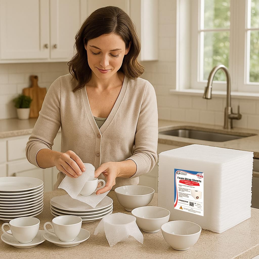 Mighty Gadget 100-Pack Foam Packing Sheets, 12″ x (1/16″ Thick) White