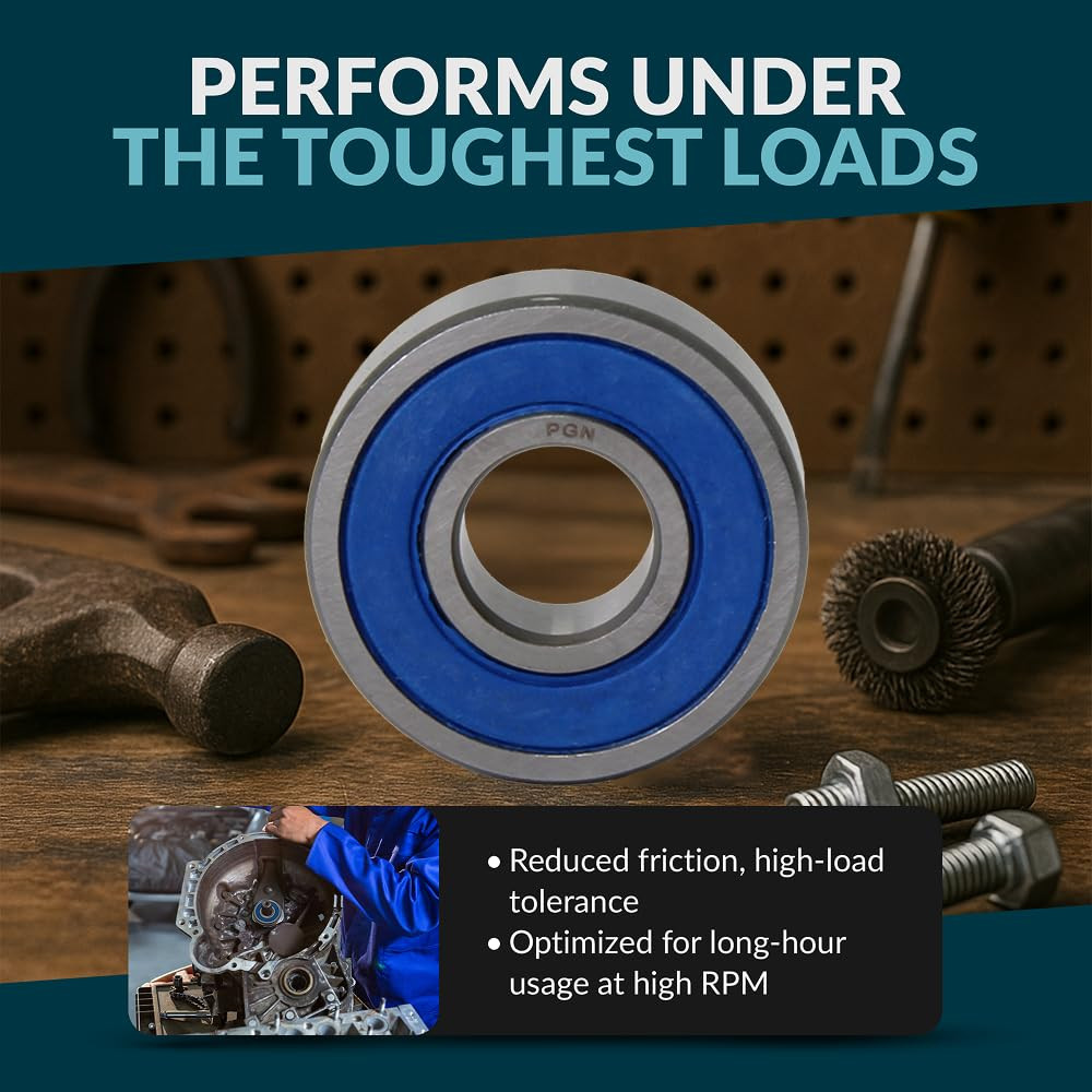 PGN (4 Pack) 6004-2RS Bearing – Lubricated Chrome Steel Sealed Ball Bearing – 2