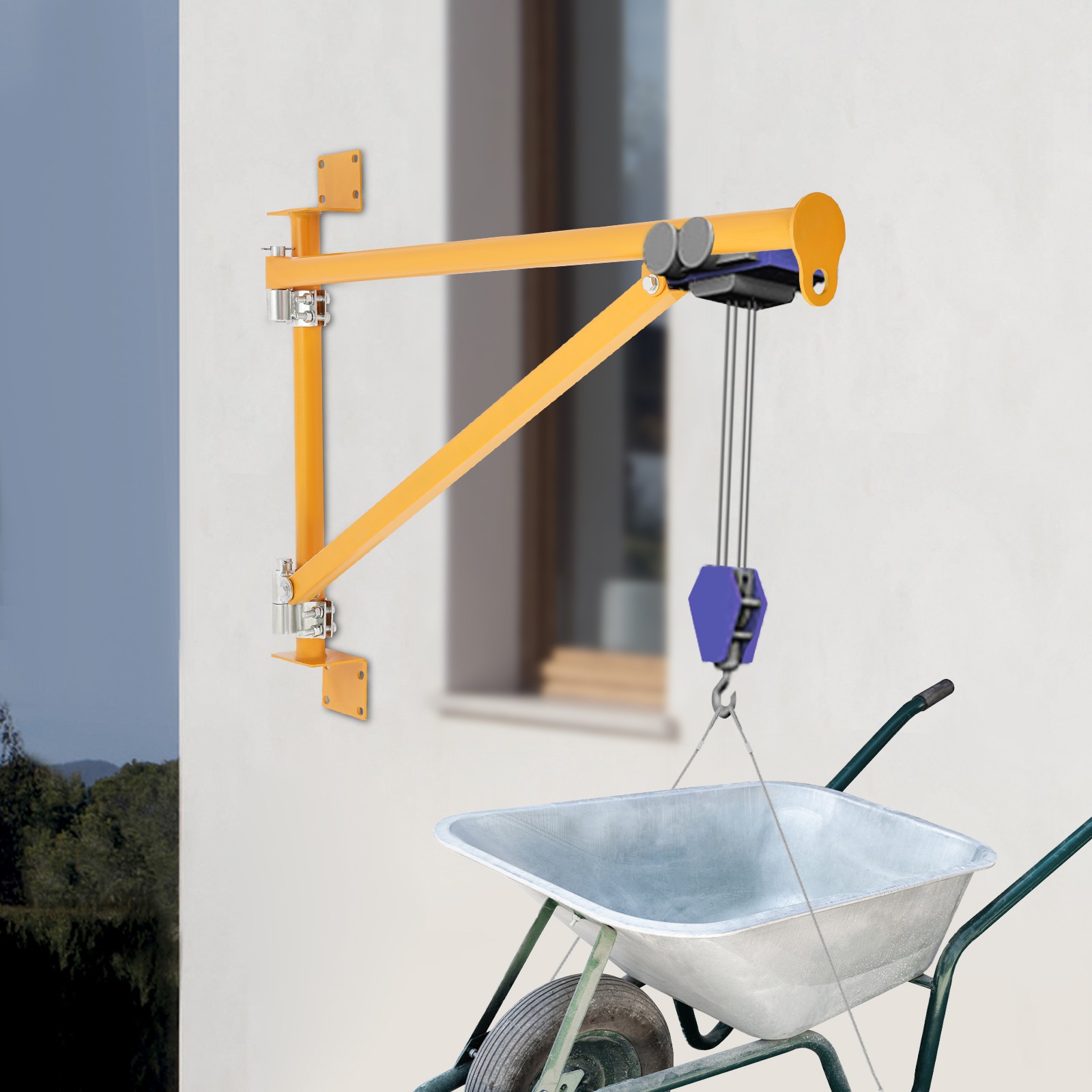 Wall Mount Jib Crane Bracket, 200kg Capacity Swing Arm Hoist, Orange Alloy Steel