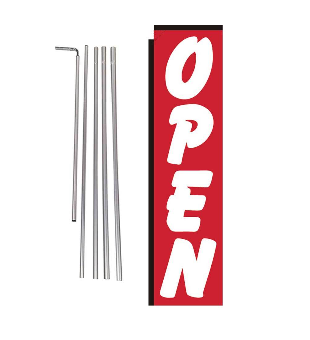 Open (red/white) 15′ Advertising Rectangle Feather Banner Flag w/ pole+spike