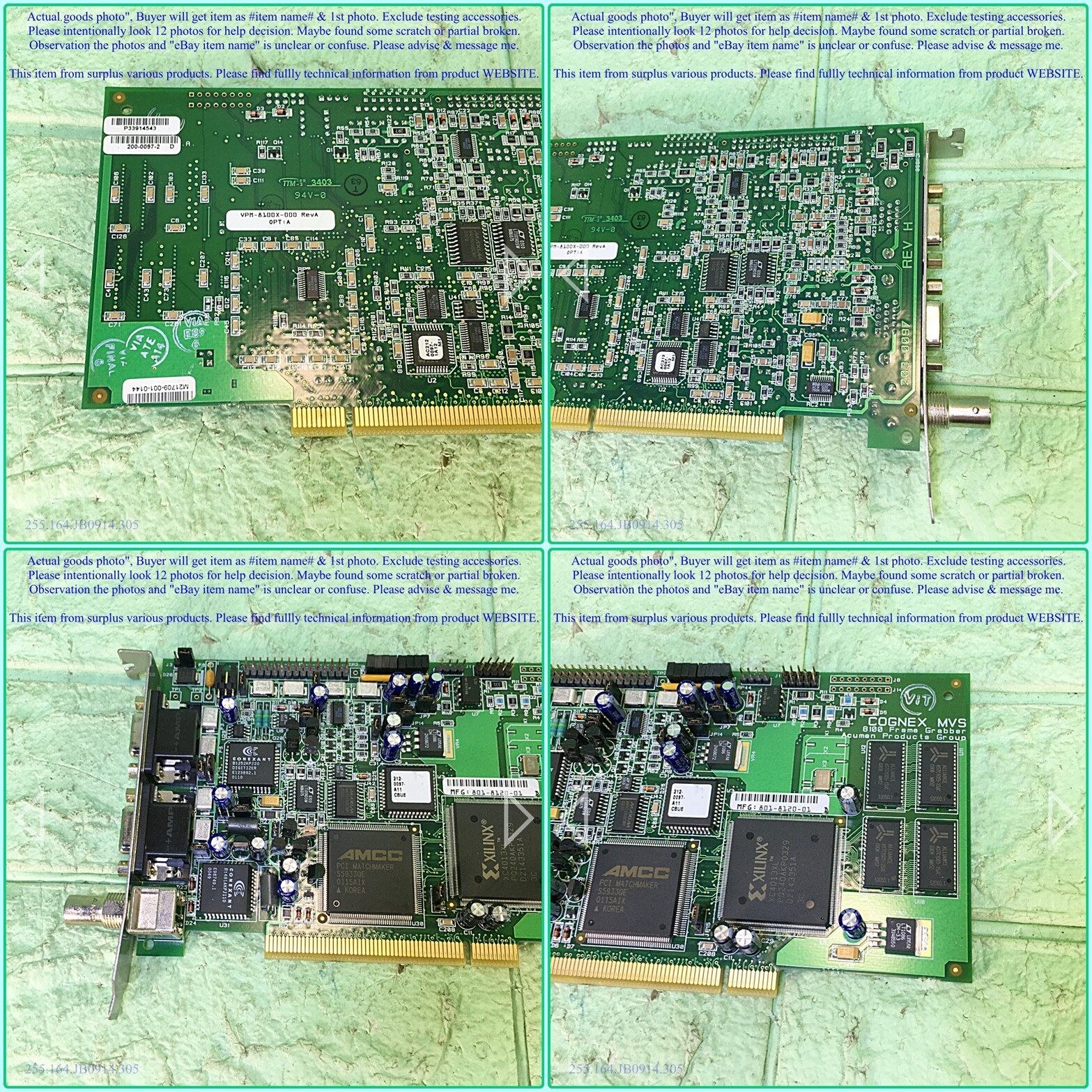 COGNEX VPM-8100X-000, Image Acquisition Card Rev A as in photos, sn:RANDOM, SALE