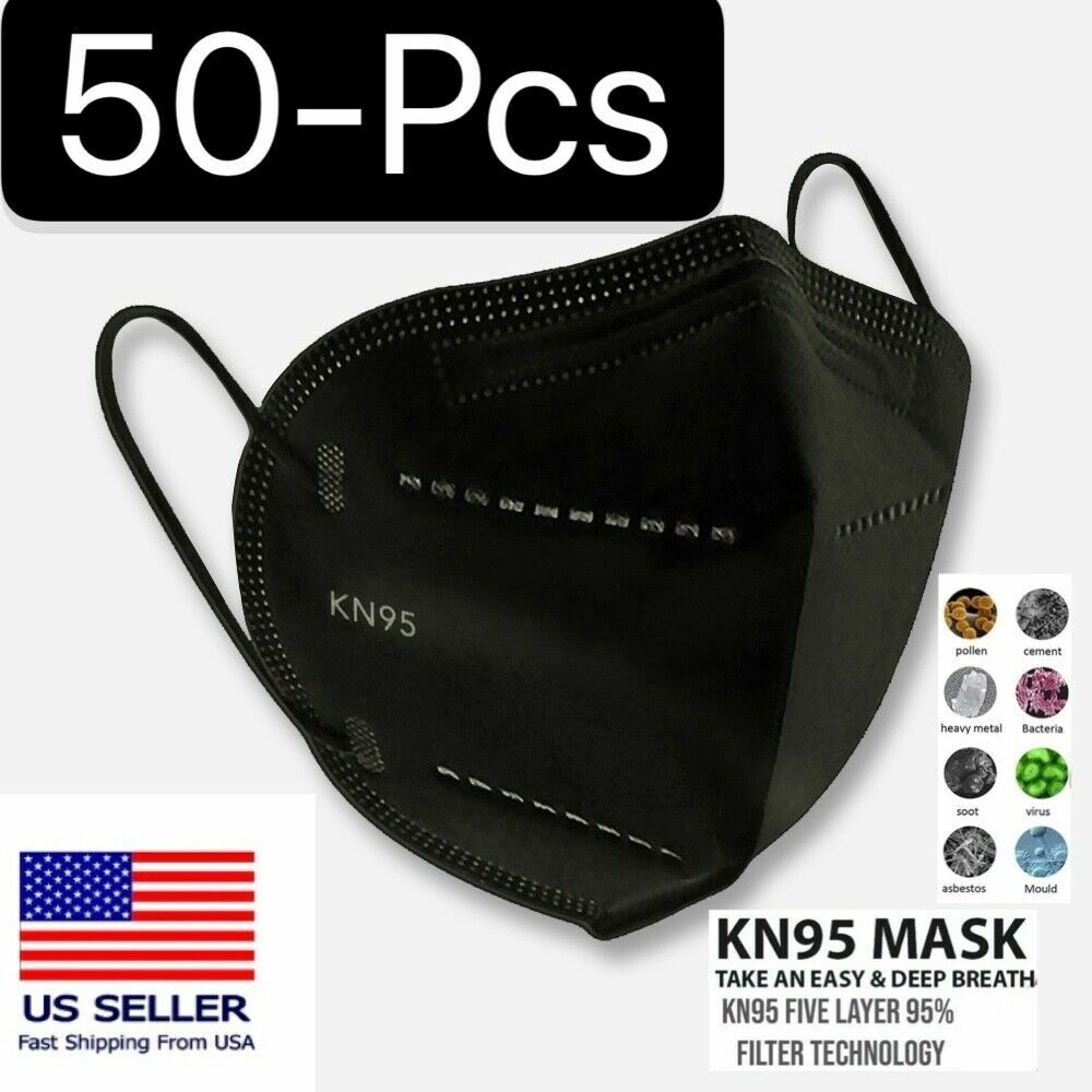 Black OR White KN95 Protective 5 Layer Face Mask Disposable Respirator BFE 95%