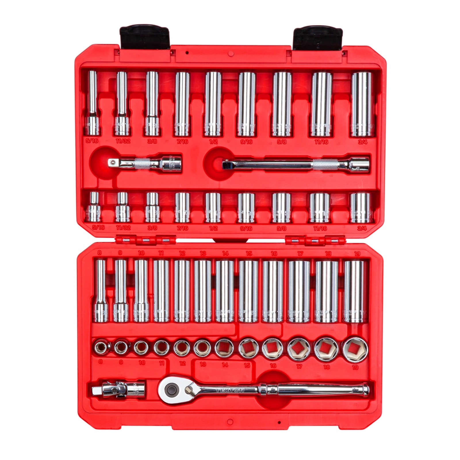TEKTON 3/8 Inch Drive 6-Point Socket and Ratchet Set, 46-Piece (8-19 mm), 0