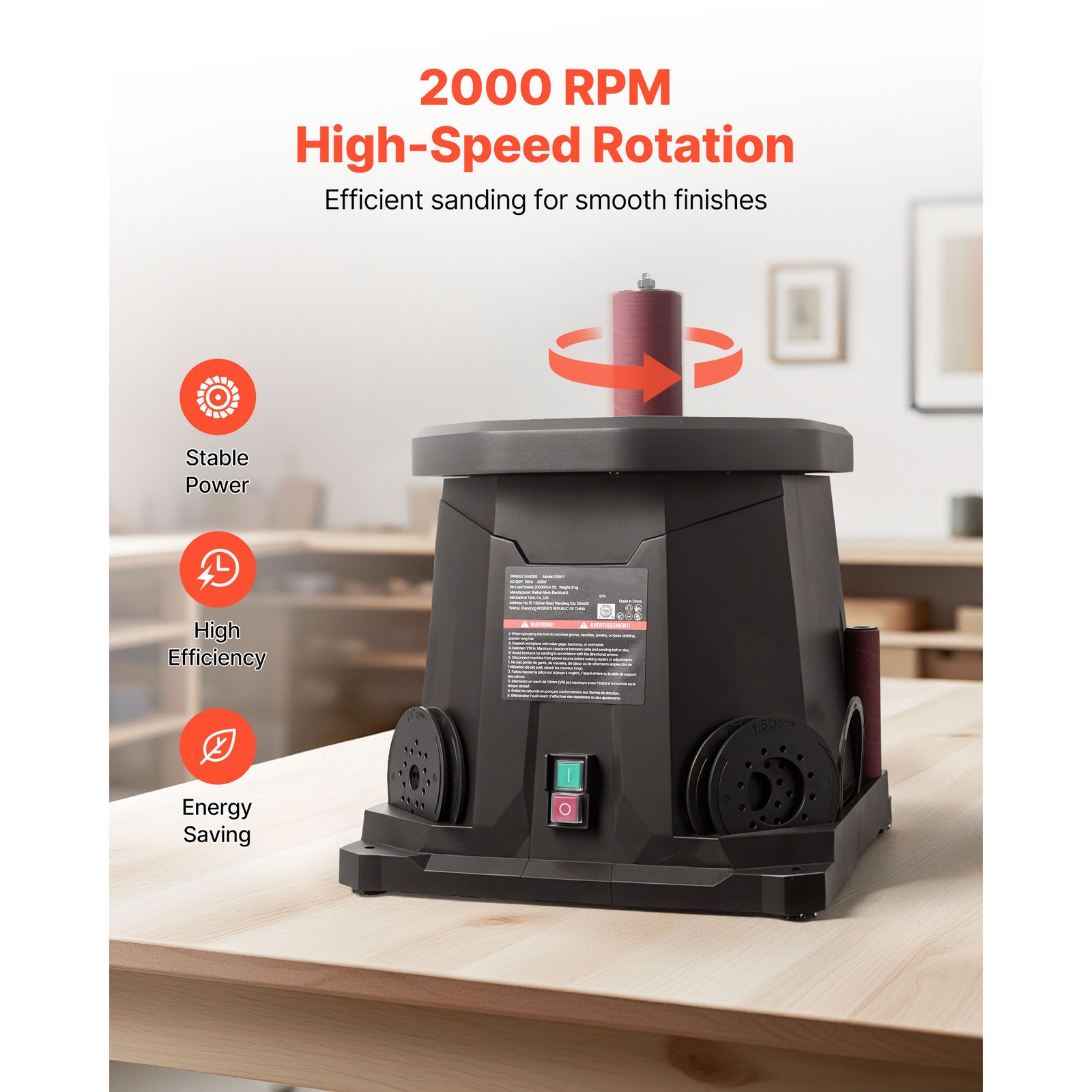 Uimoso Oscillating Spindle Sander 2000RPM Tabletop Sander with 6 Sanding Sleeves