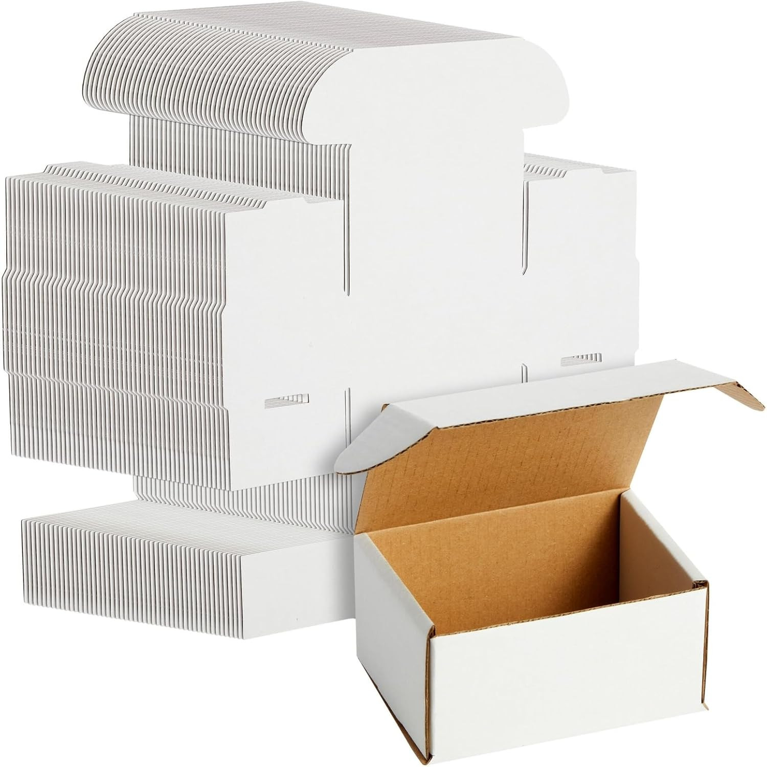 Mailing Box – 50 Pack, White, 4 X 3 X 2 Inch Corrugated Cardboard – Foldable Bus