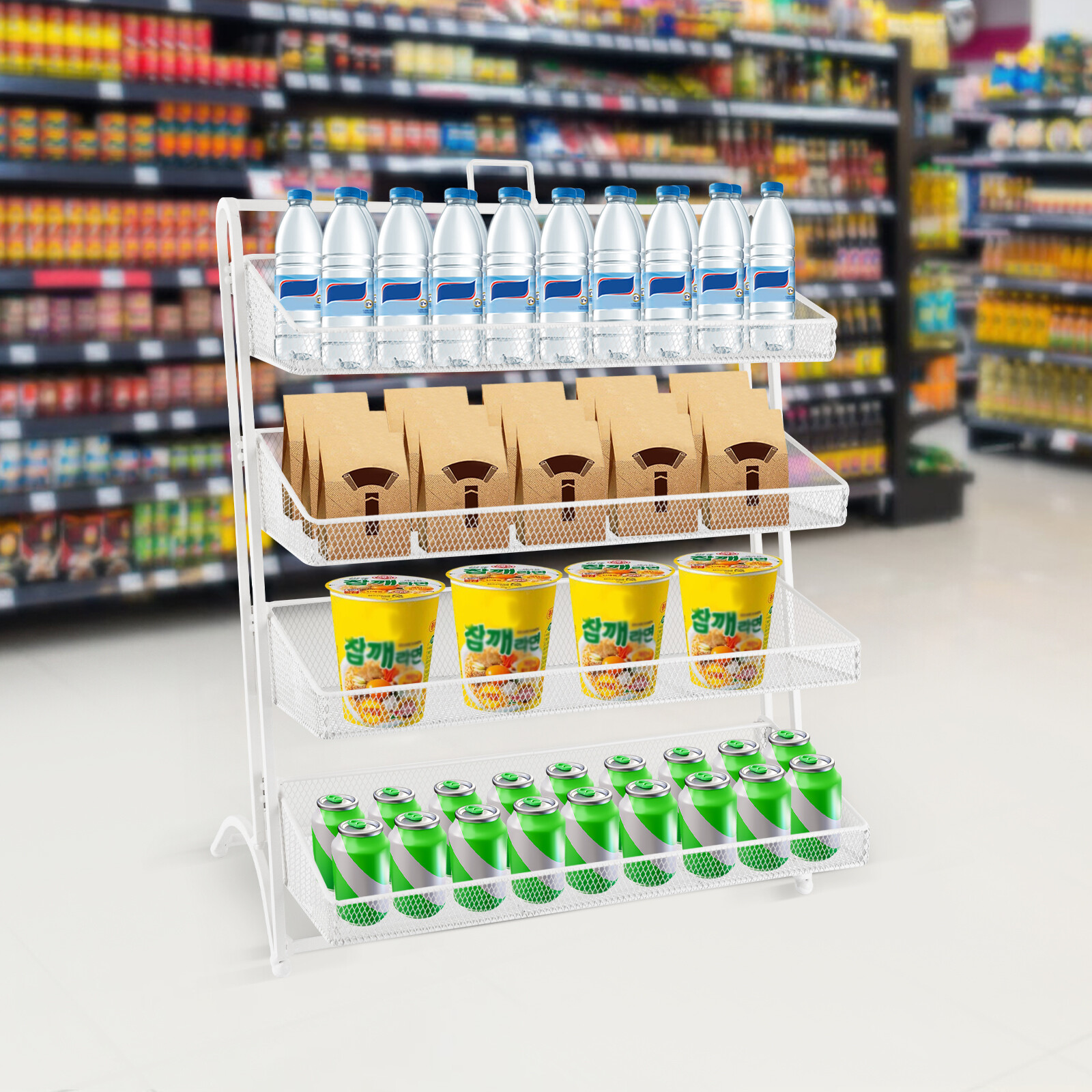 4 Tiers Candy Display Rack Retail Store Shelving Snack Storage Organizer White