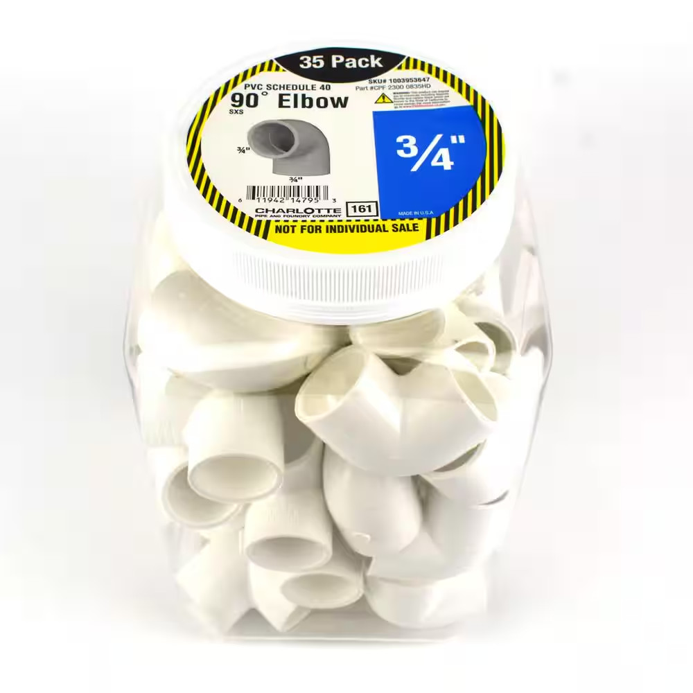 3/4 In. X 3/4 In. 90 Degree PVC Socket X Socket Elbow Fitting 35 -Pack Free Ship