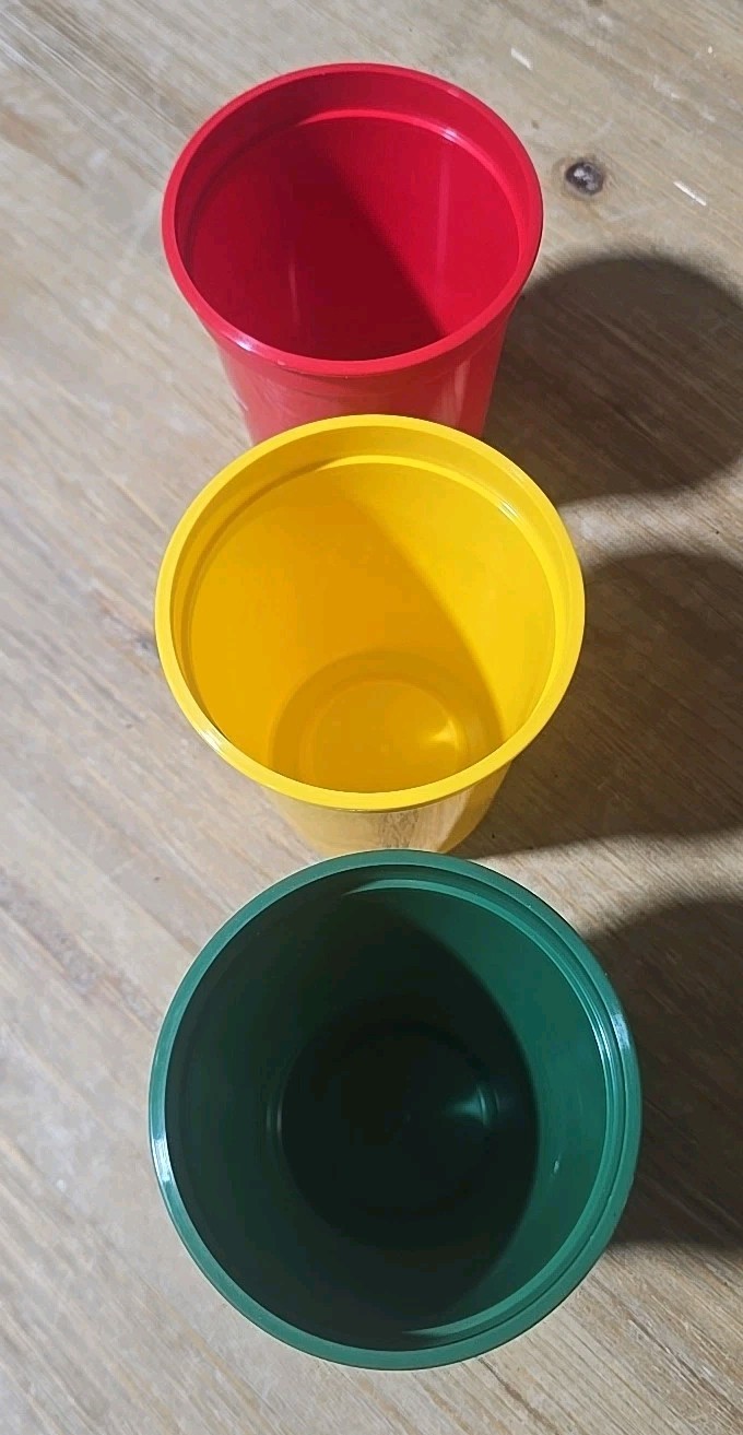 (24) Hard Plastic Google 12 oz Cups 8 Red/8 Yellow/8 Green