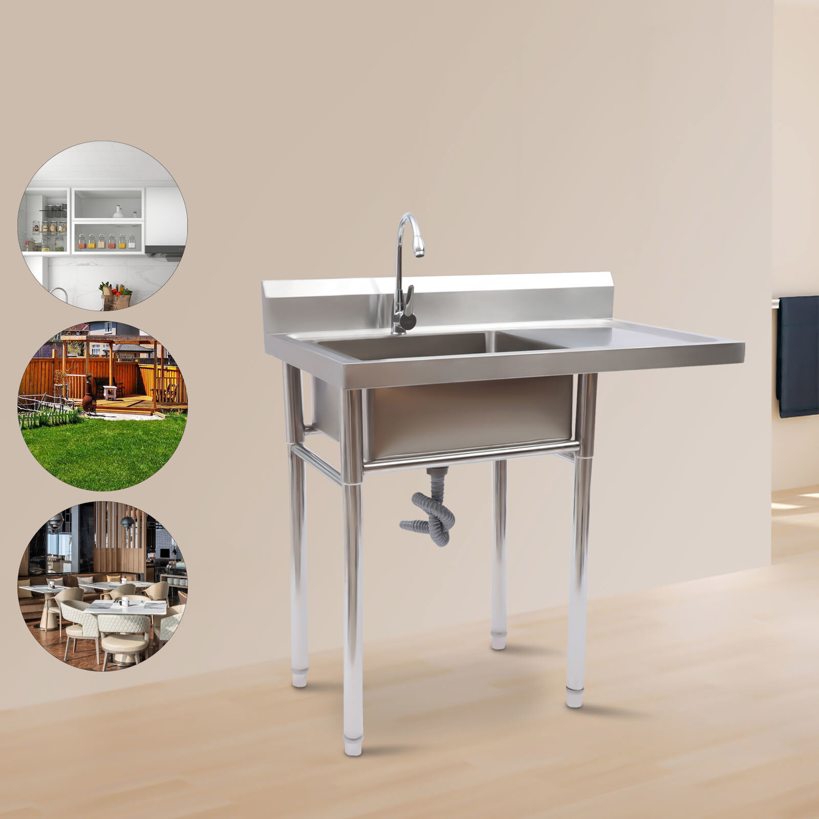 2 Compartment Commercial Sink w/ Double Faucet Restaurant Sink,Free Standing