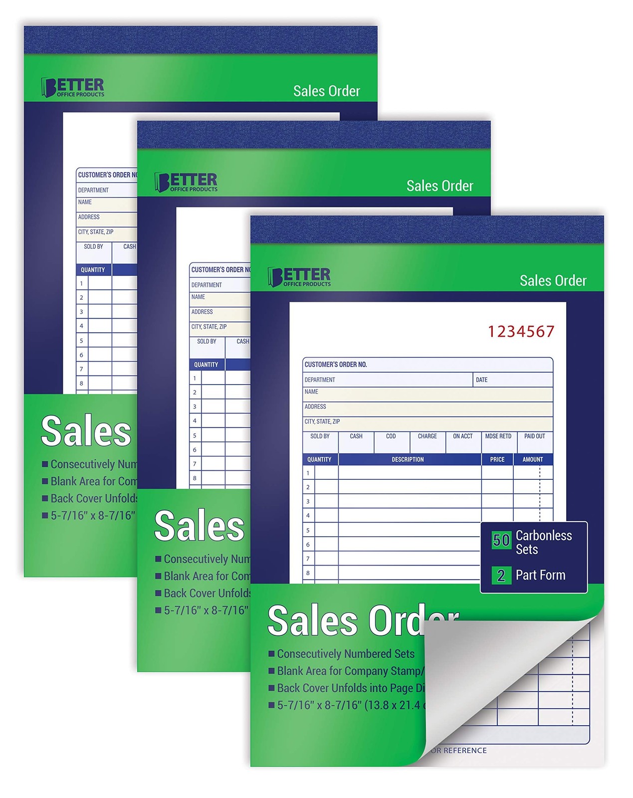 Large Sales Order Books 3 Pack 2 Part Carbonless White Canary 50 Sets per Book