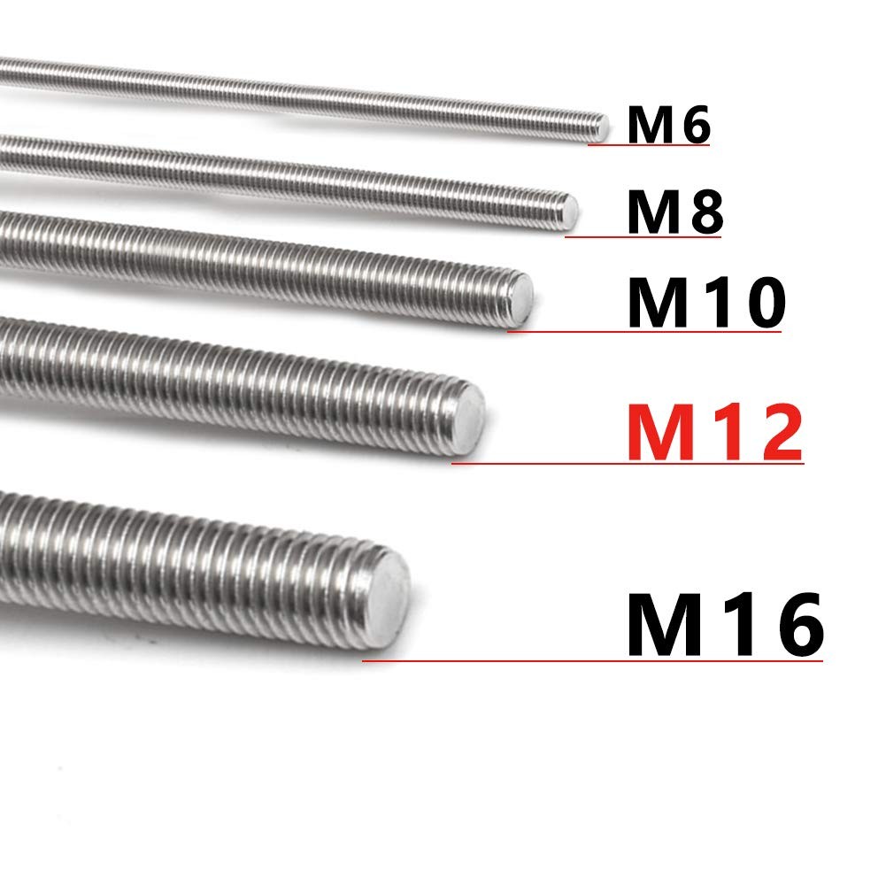 304 Stainless Steel M12-1.75 Fully All Threaded Rod, M12x250mm(1Pcs)